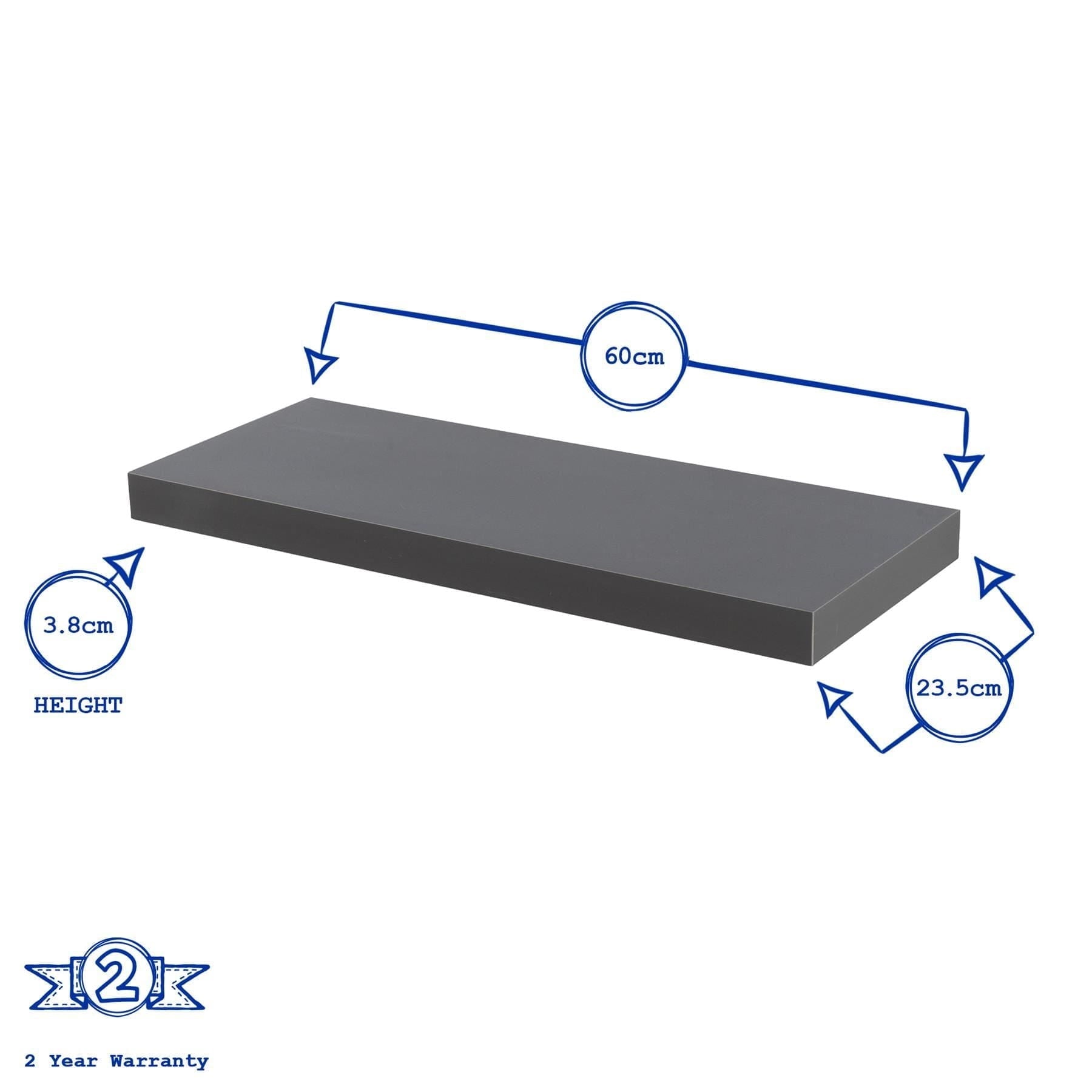 60cm Black Modern Floating Shelves - Pack of Three