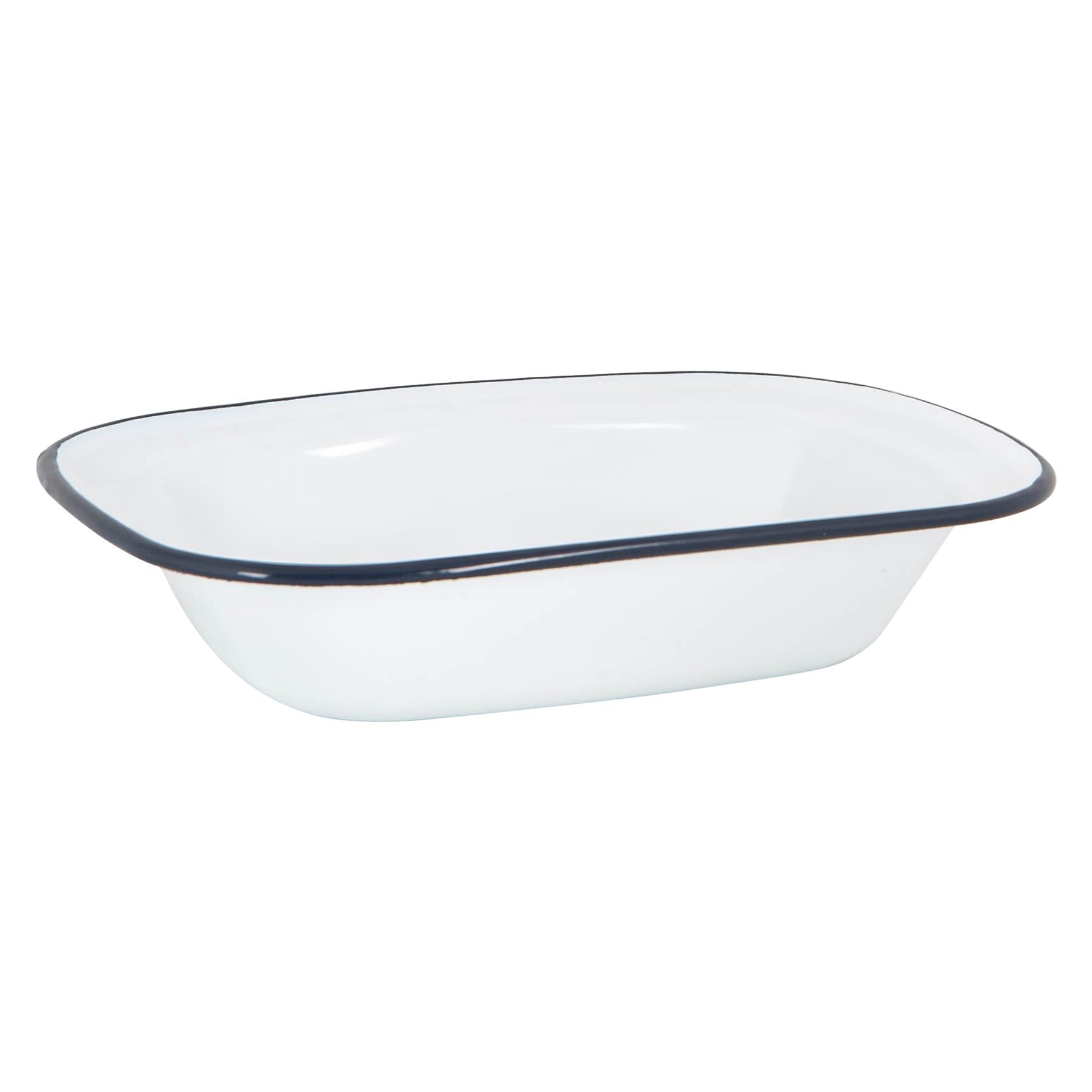16 x 23cm White Enamel Pie Dish - Navy