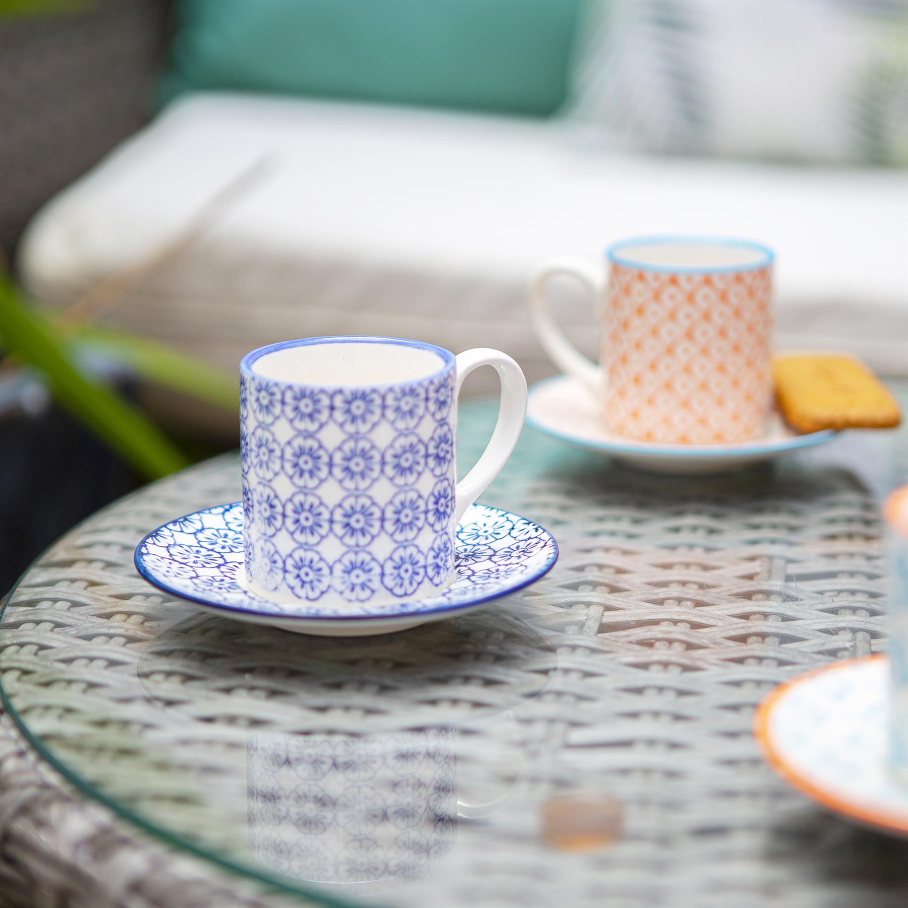 12pc 65ml Hand-Printed Stoneware Navy Espresso Cup & Saucer Set