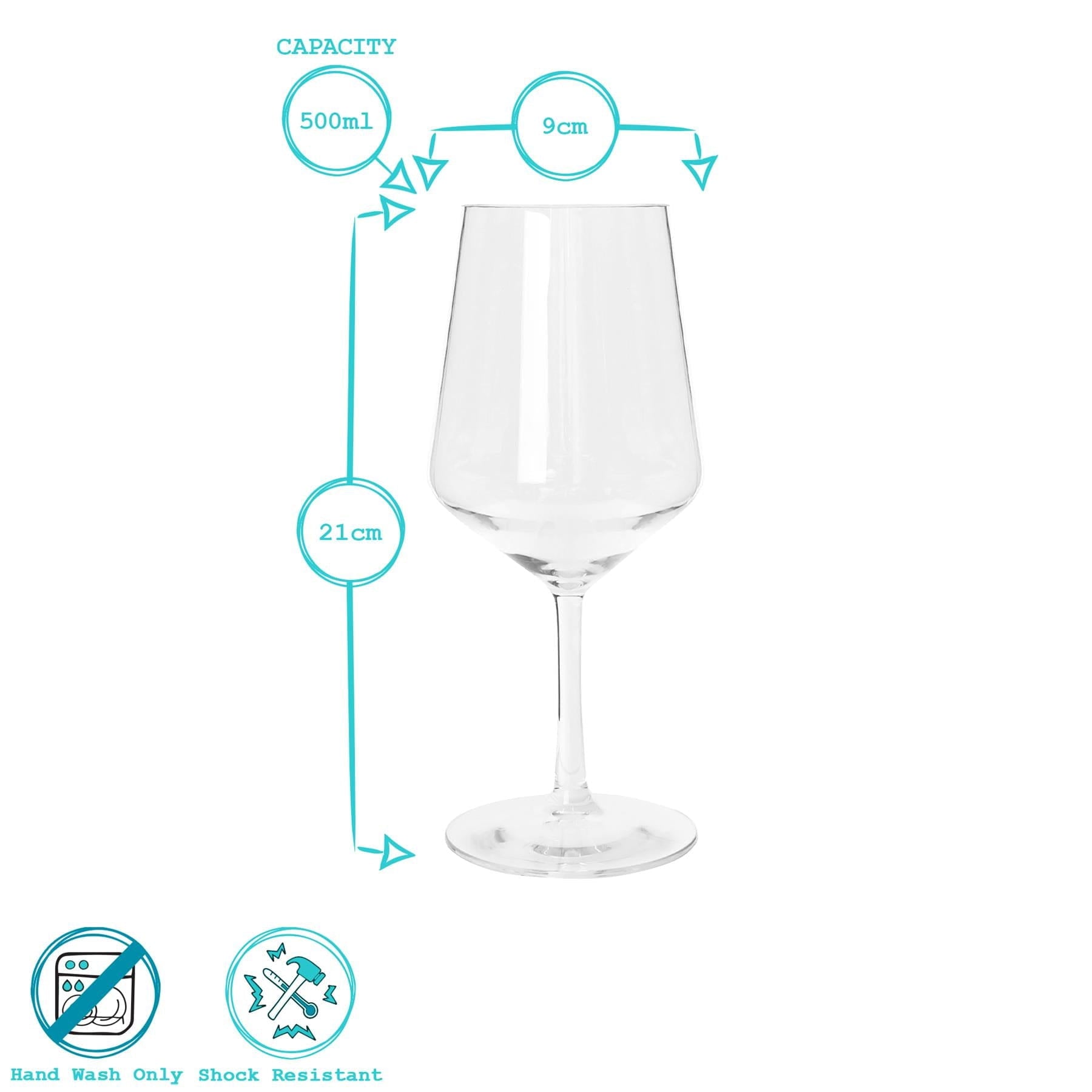500ml Reusable Plastic Wine Glasses - Pack of Six