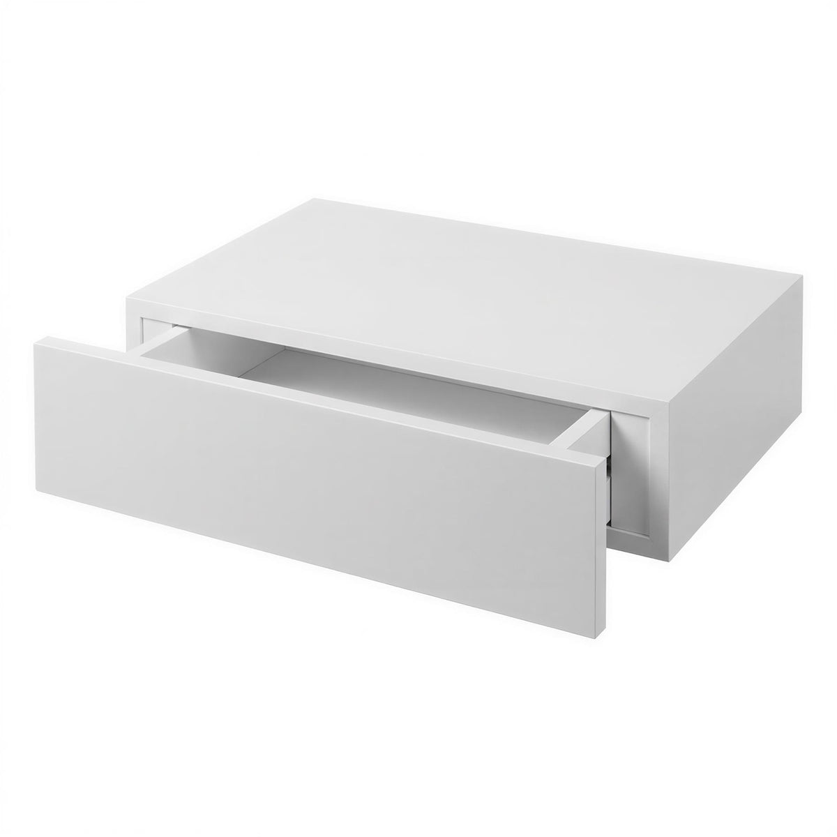 Wooden Floating Shelf with Drawer - 40cm - White
