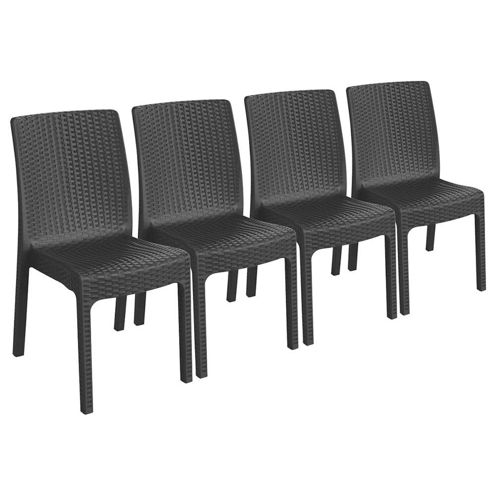 Nilufer Rattan Effect Garden Dining Chairs - Anthracite - Pack of 4
