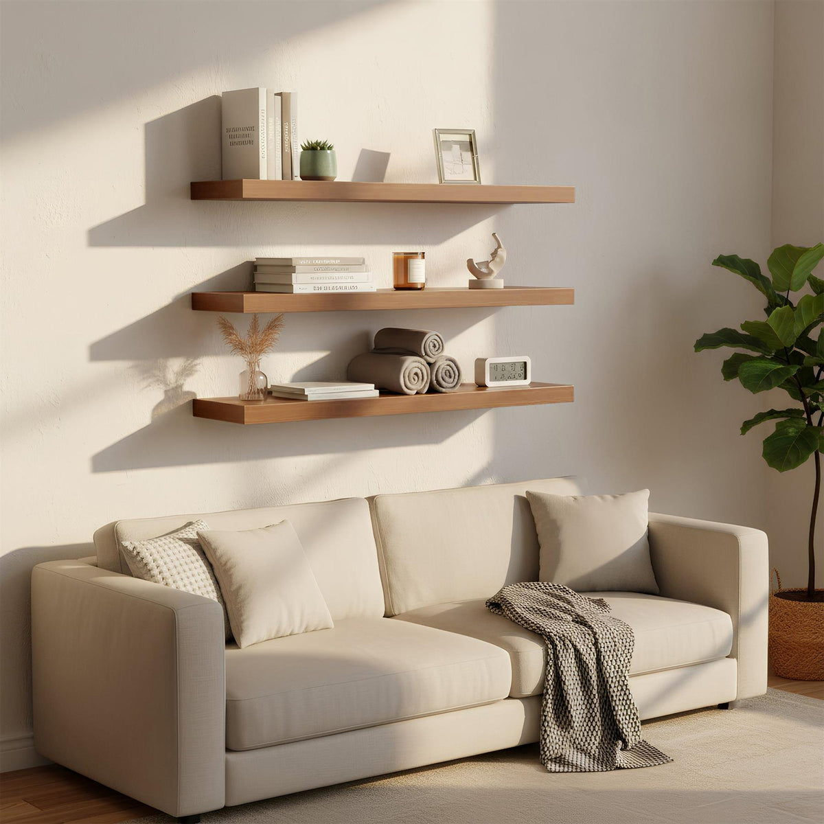 80cm Walnut Modern Floating Shelf