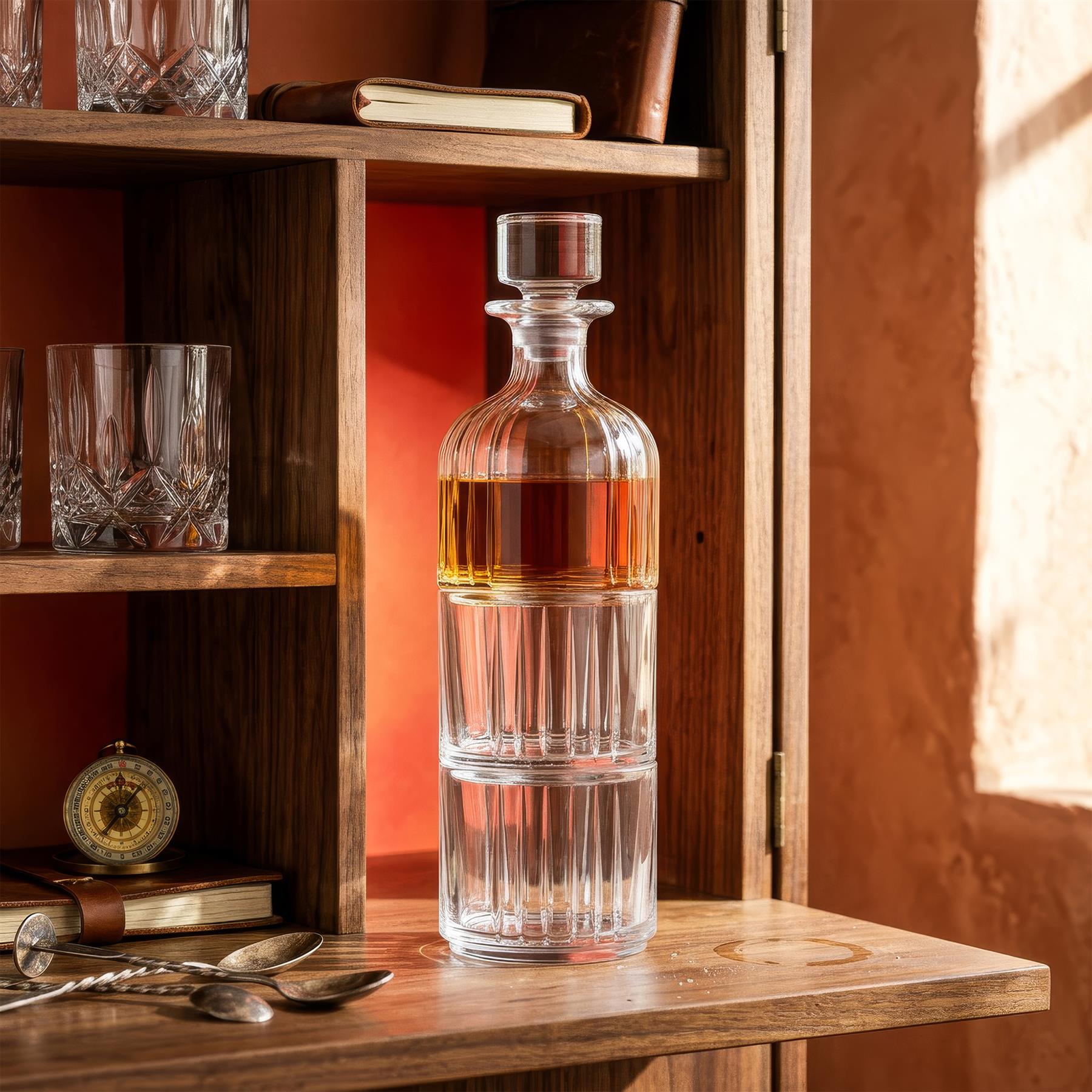 3 Piece 345ml Timeless Crystal Glass Whisky Decanter Set