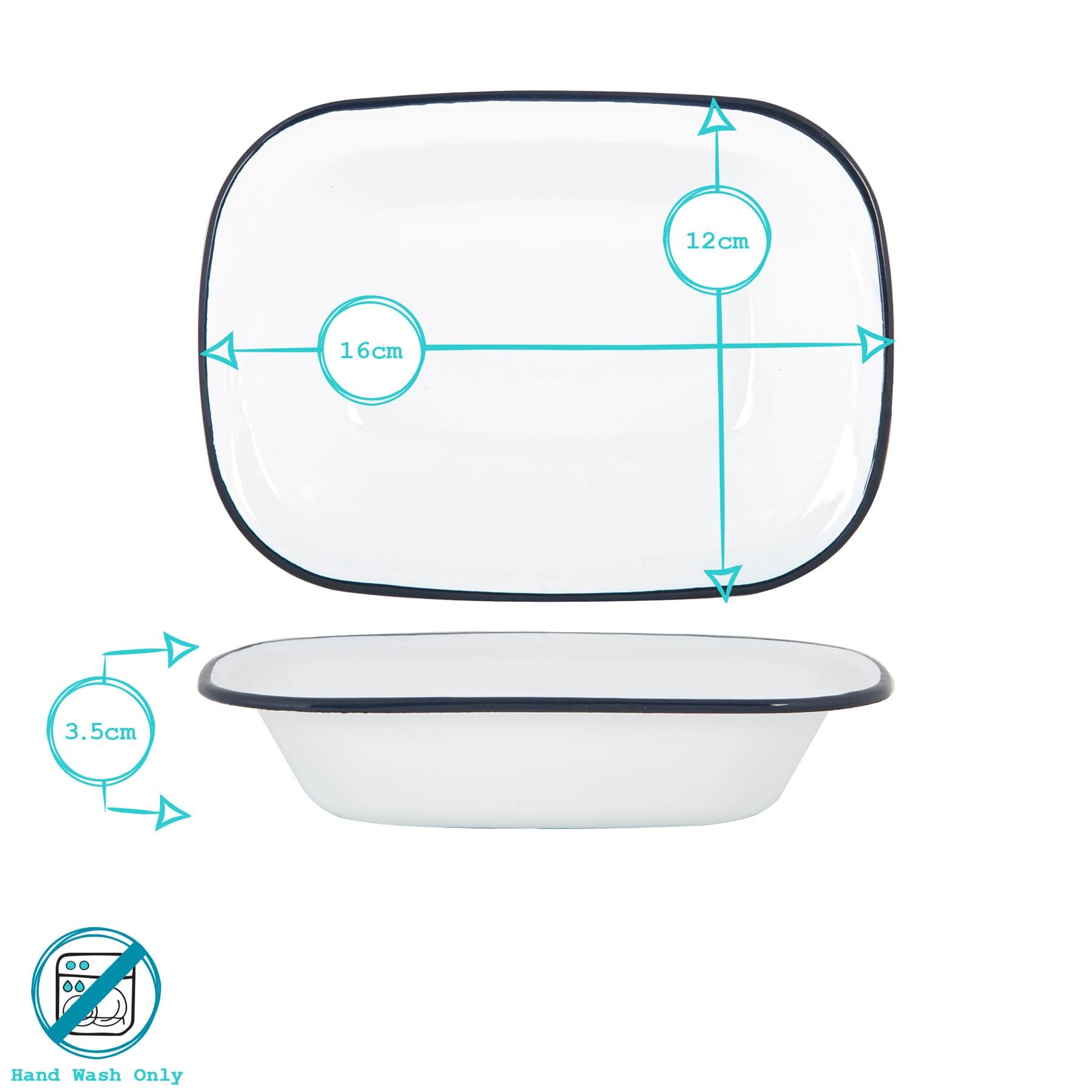 16 x 12cm White Enamel Pie Dishes - Navy - Pack of 6