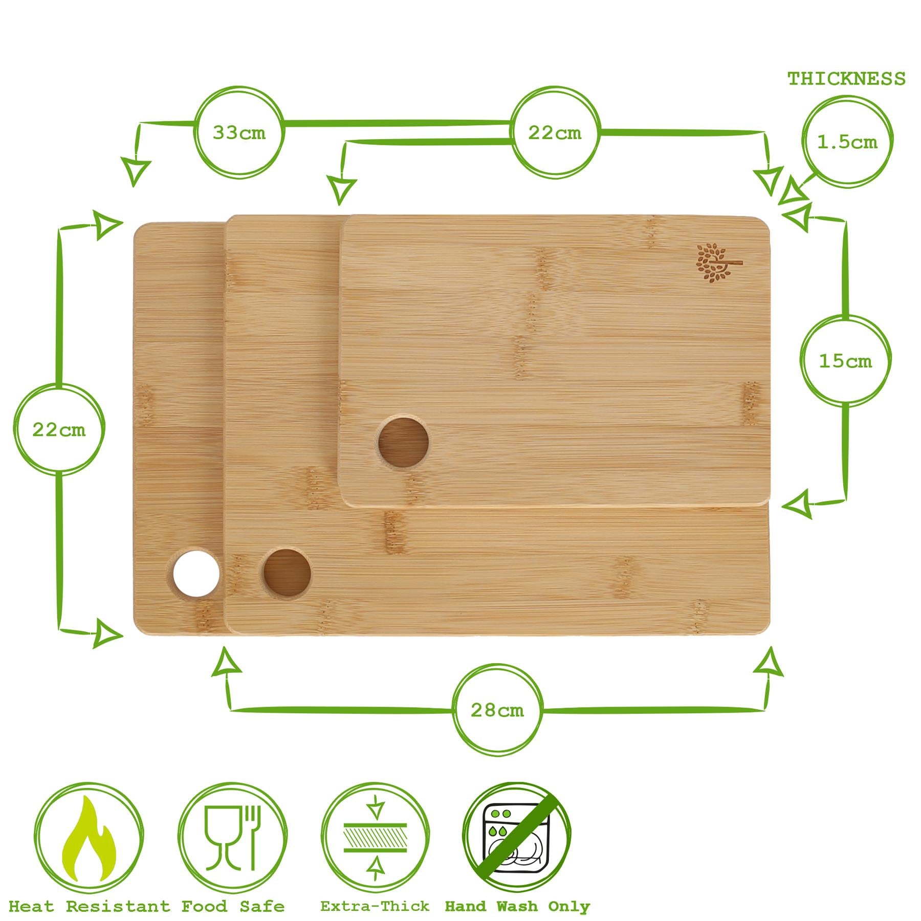 3 Piece Bamboo Chopping Board Set