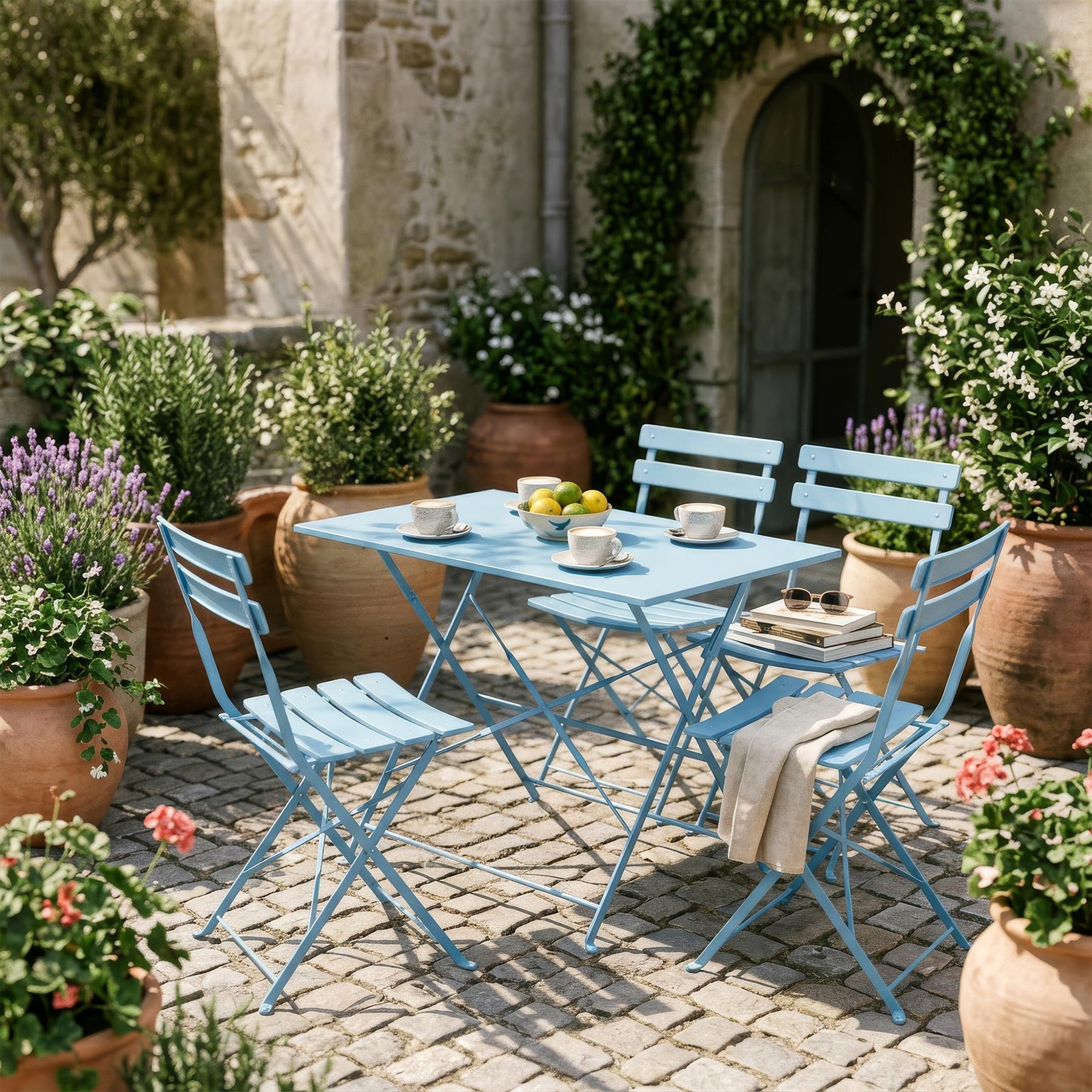 5 Piece Sussex Folding Patio Bistro Set - Blue