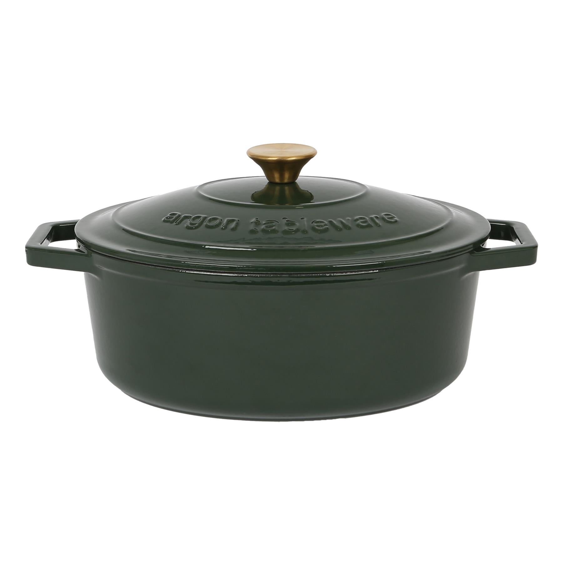 4.68L Dark Green Oval Cast Iron Casserole Dish