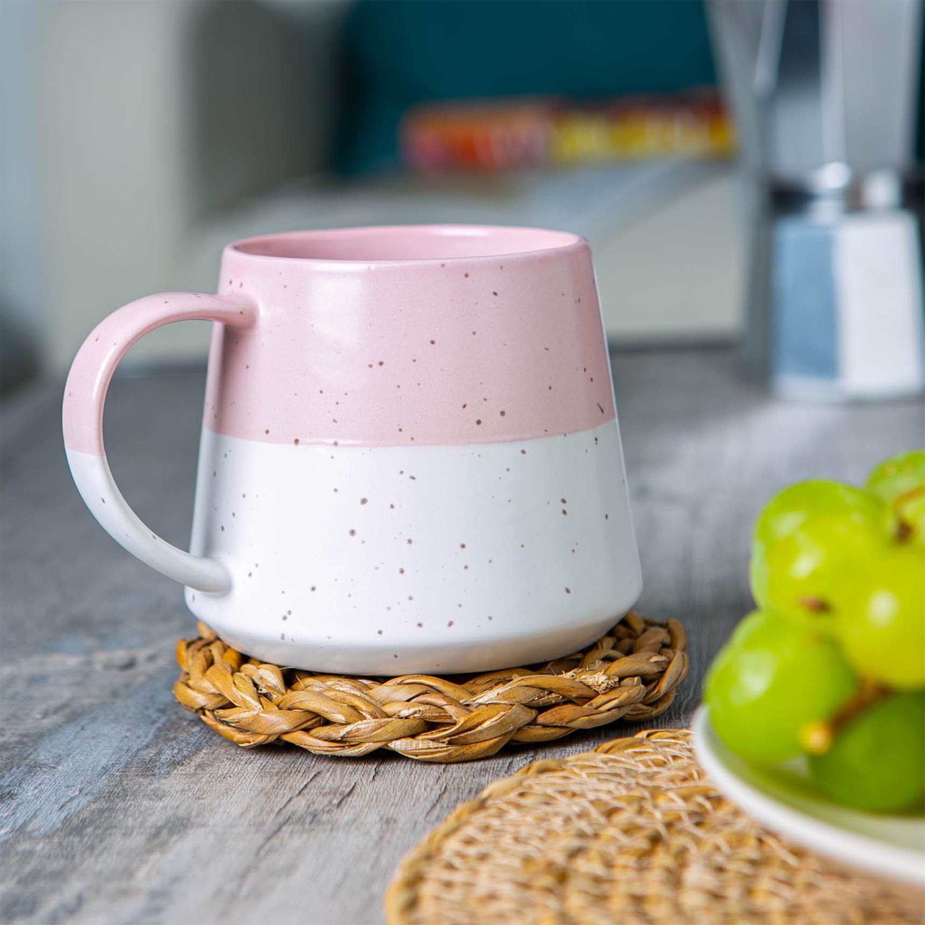 370ml Pink Colour Block Flecked Stoneware Belly Mugs - Pack of Four
