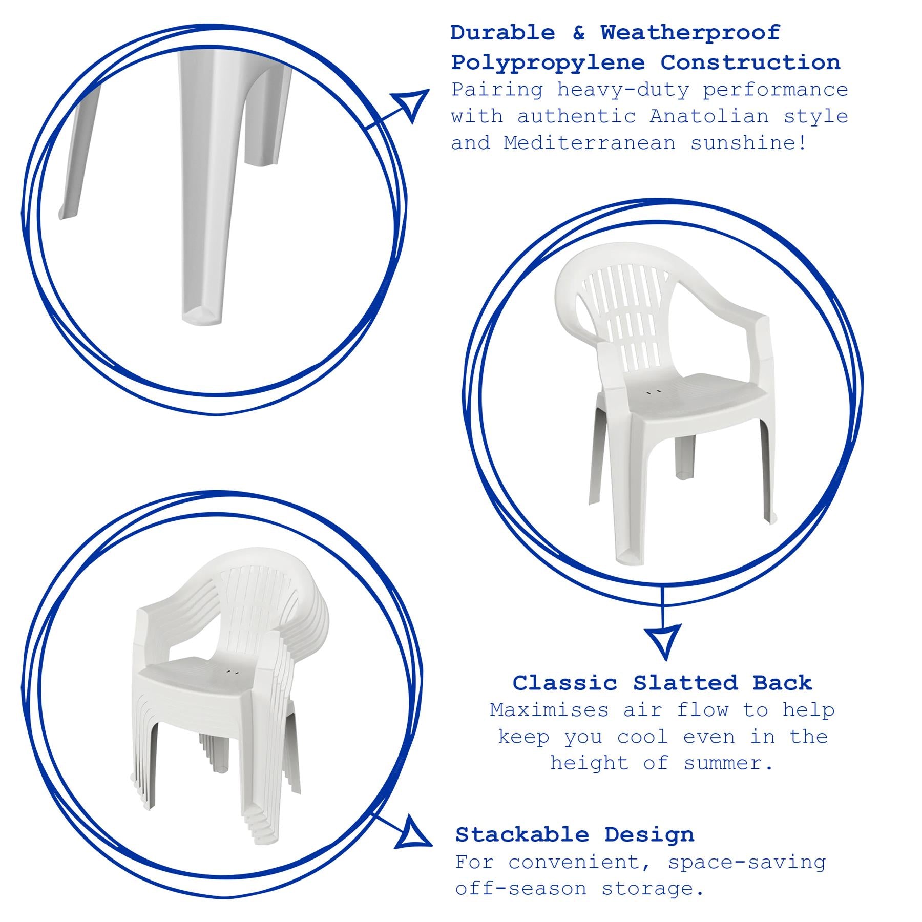 Irem Garden Dining Chairs - White - Pack of 6