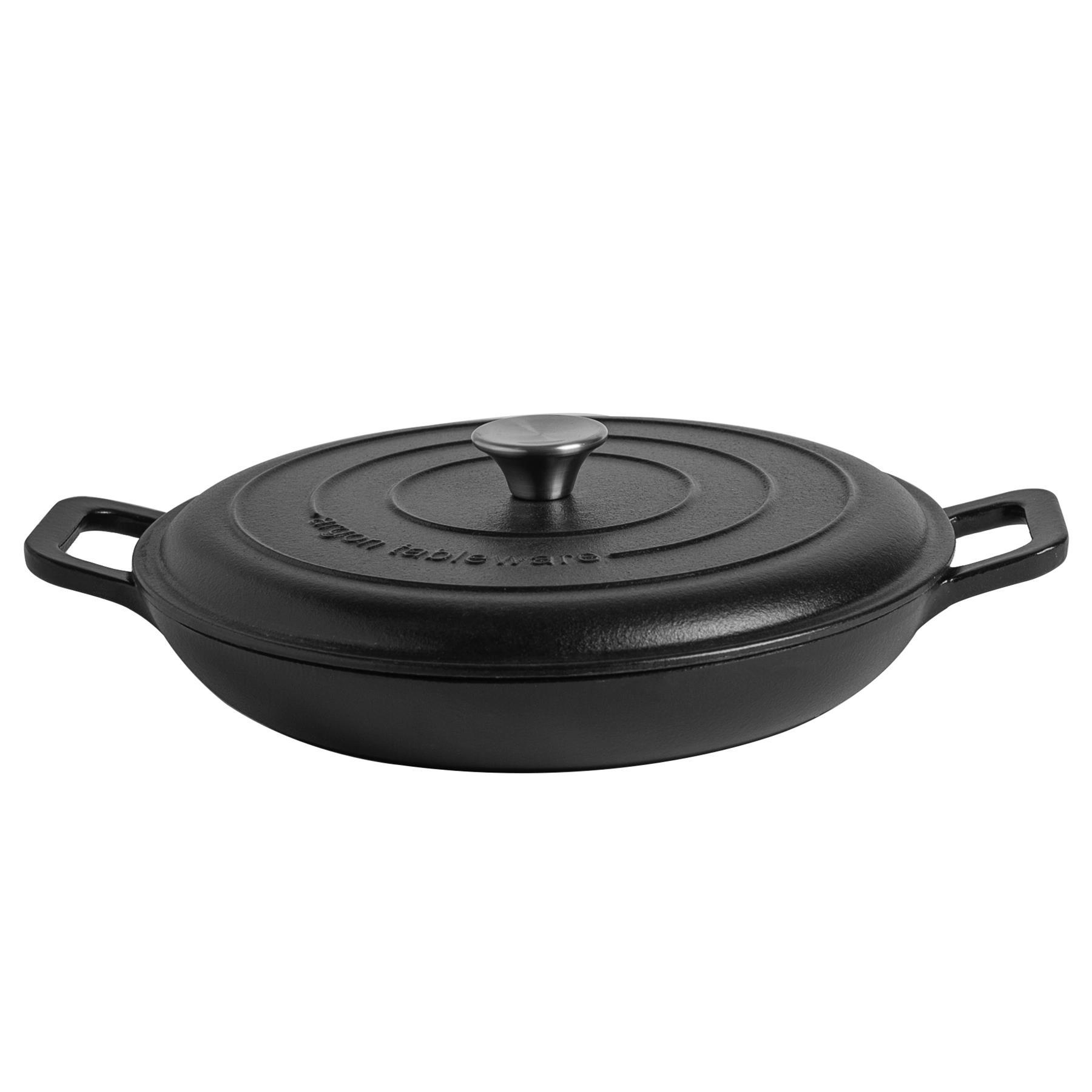 2.3L Matt Black Cast Iron Shallow Casserole Dish