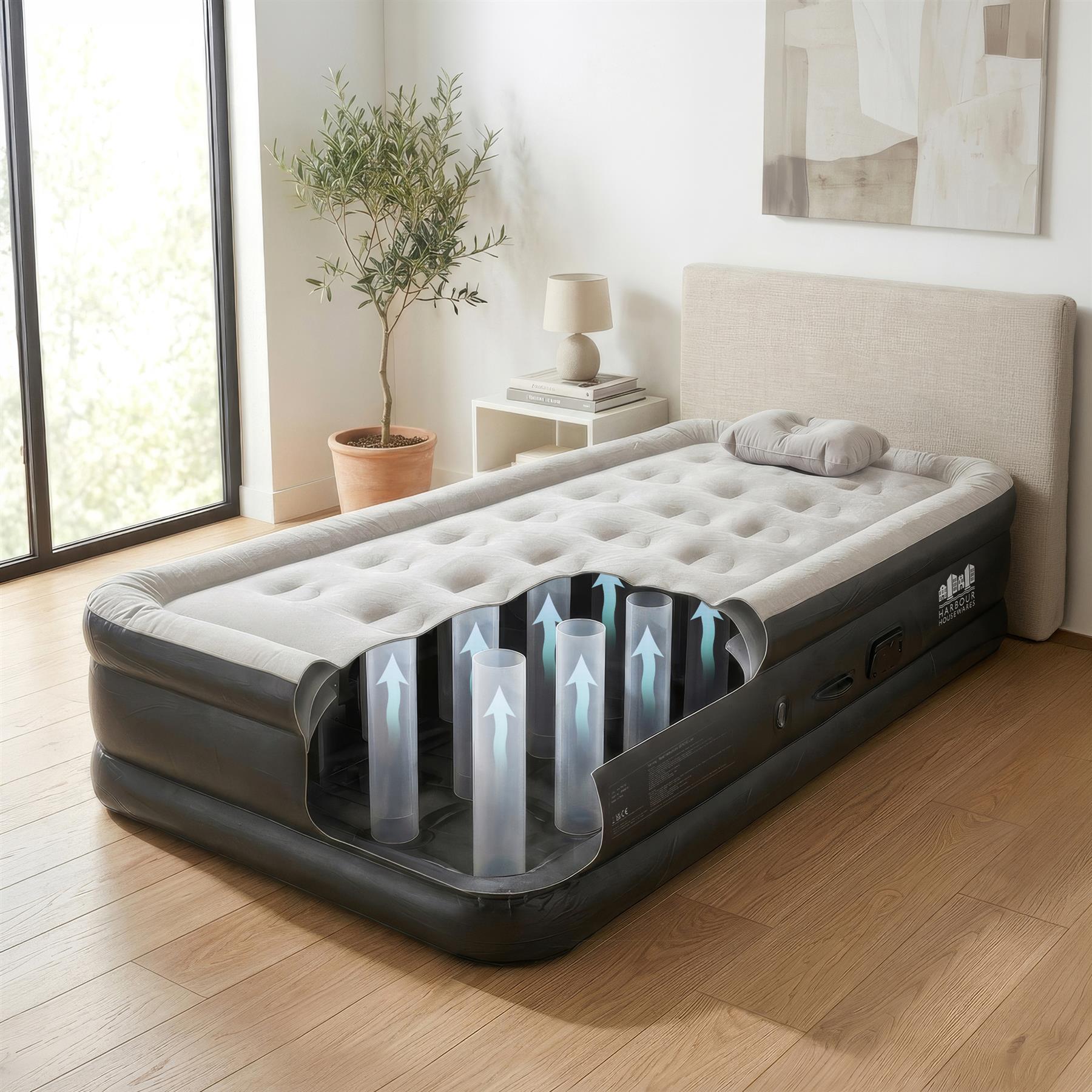 Single Airbed with Removable Electric Pump - Black/Grey