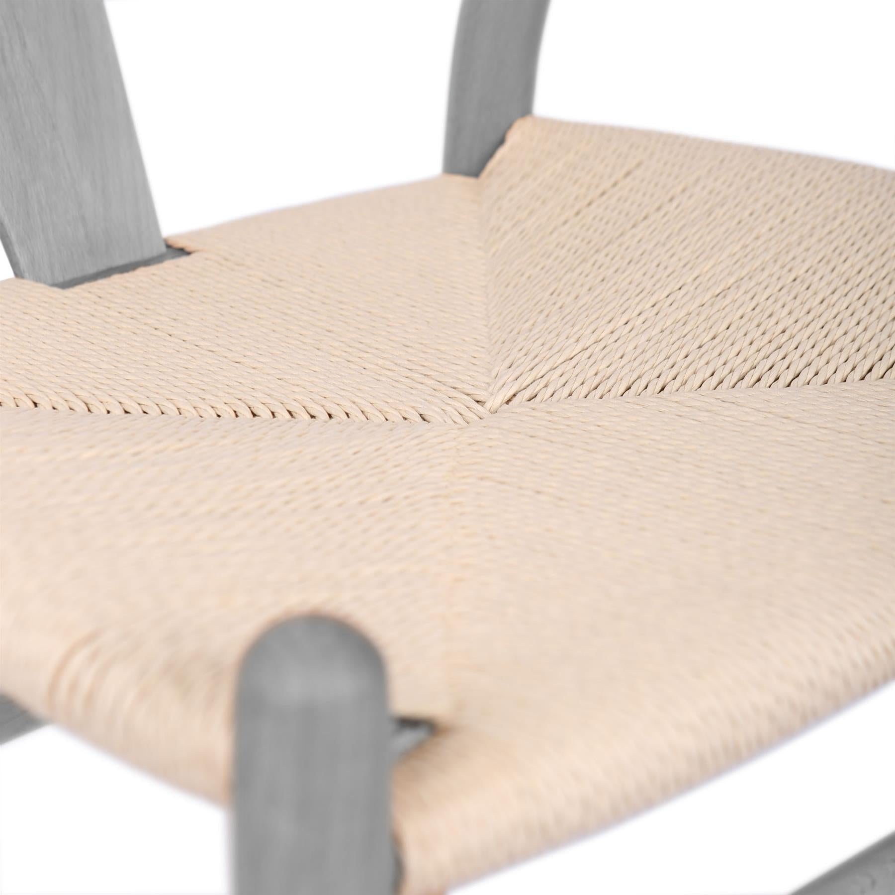 Grey Wooden Wishbone Dining Chair with Beige Weave