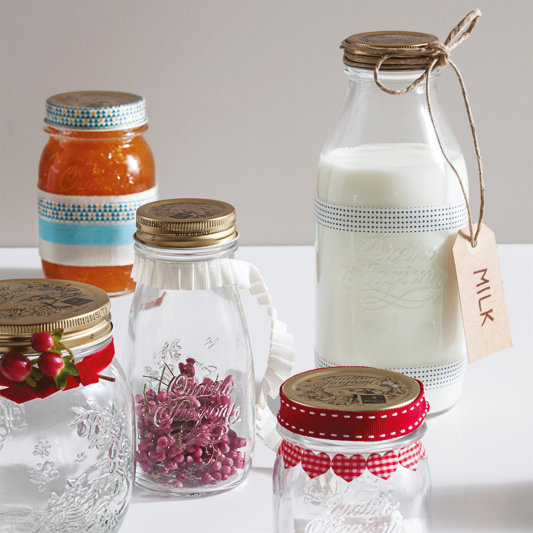 1L Quattro Stagioni Glass Bottles with Screw Top Lid - Pack of 3