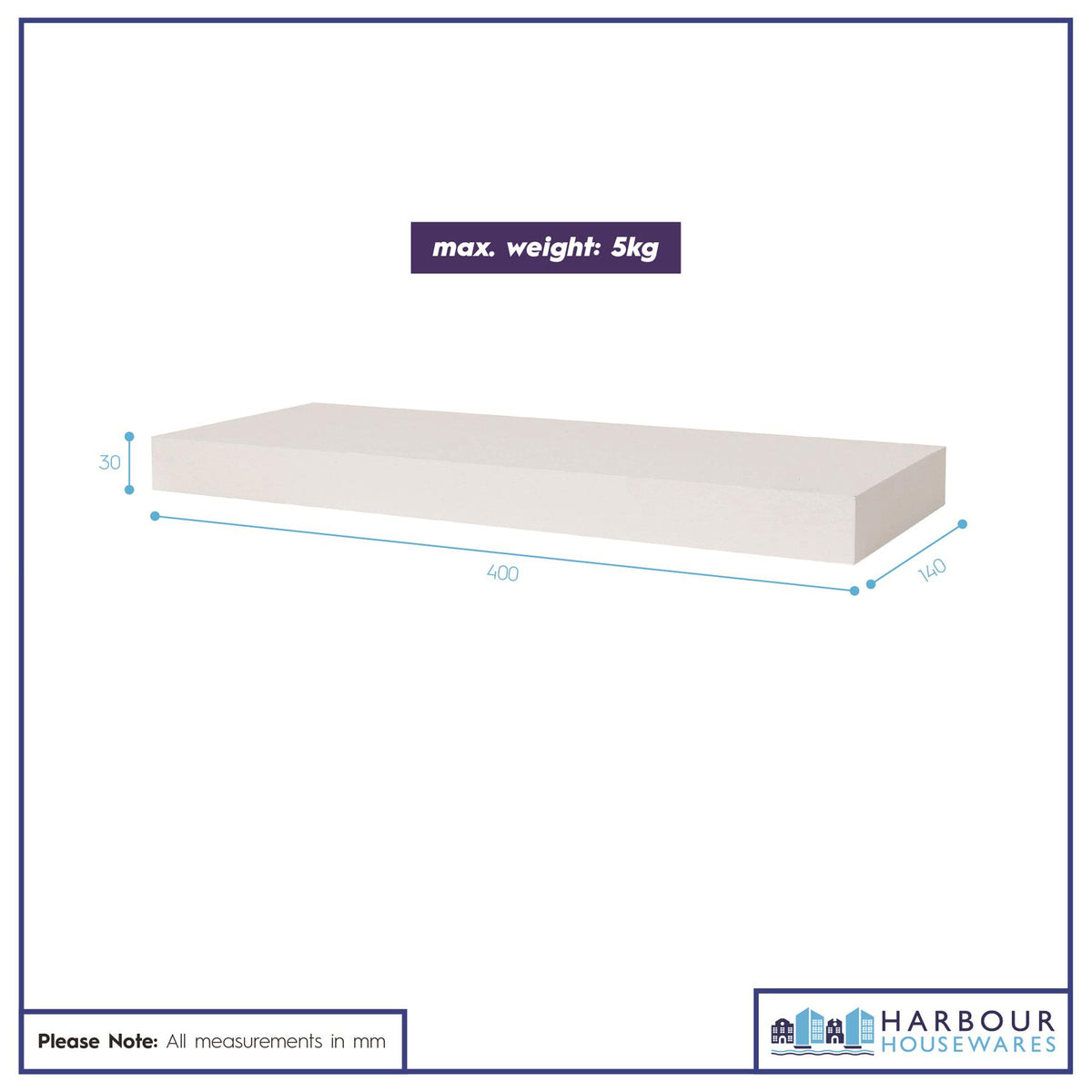 Wooden Floating Shelves - 40cm - White - Pack of 3