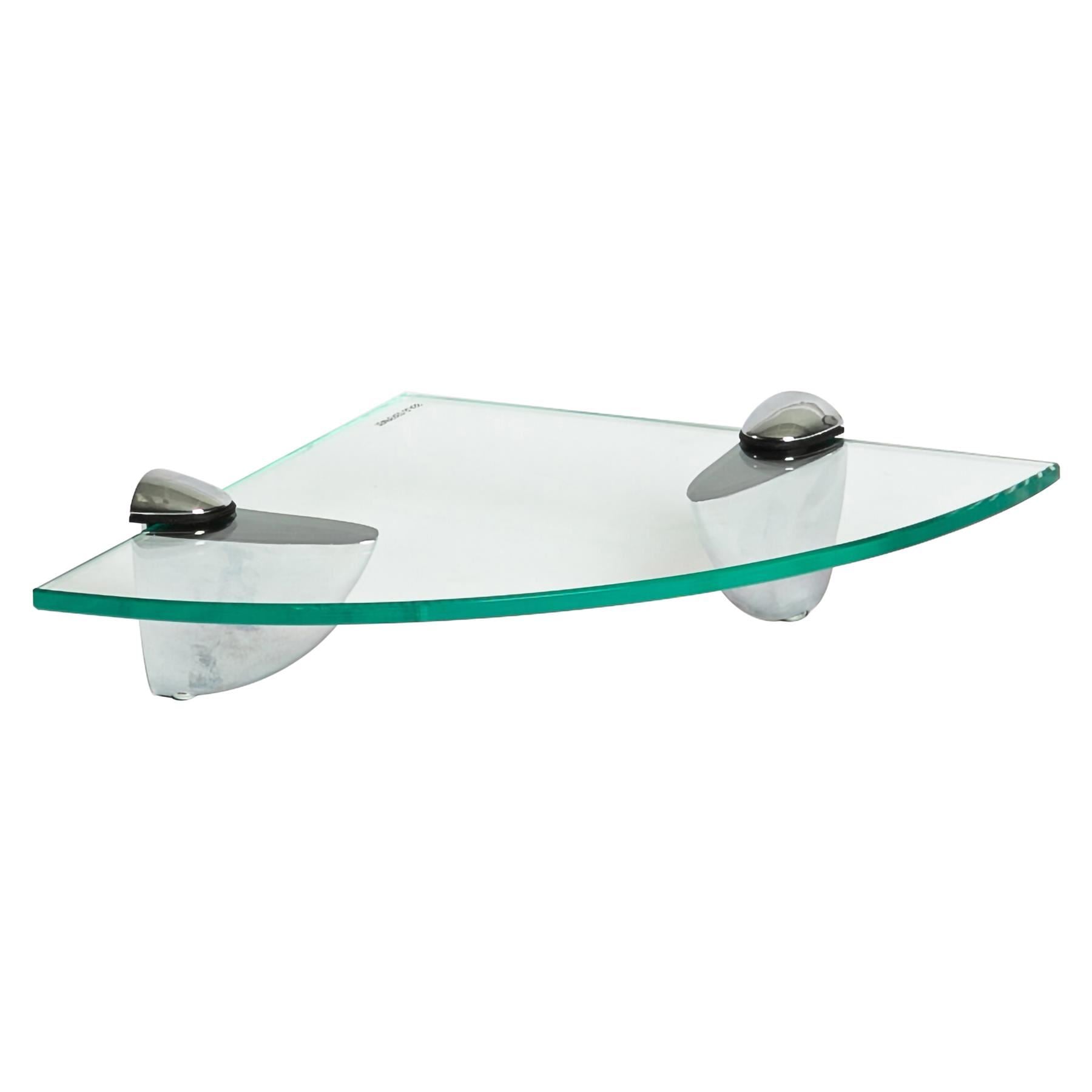 20cm Floating Glass Corner Shelf with Chrome Fixings