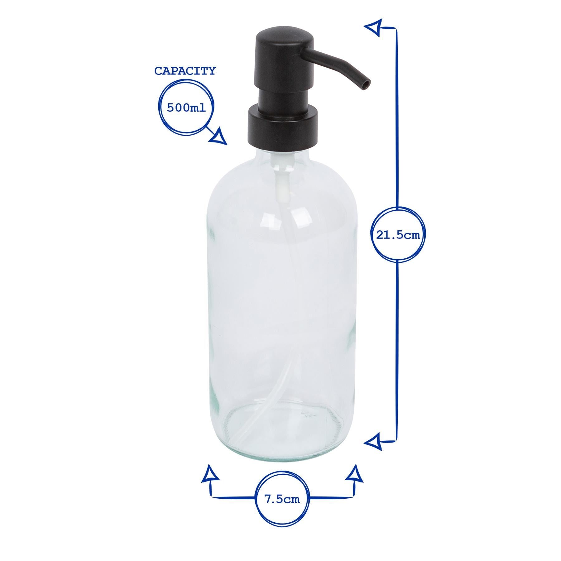 2pc 500ml Glass Soap Dispenser with White Labels & Ceramic Tray