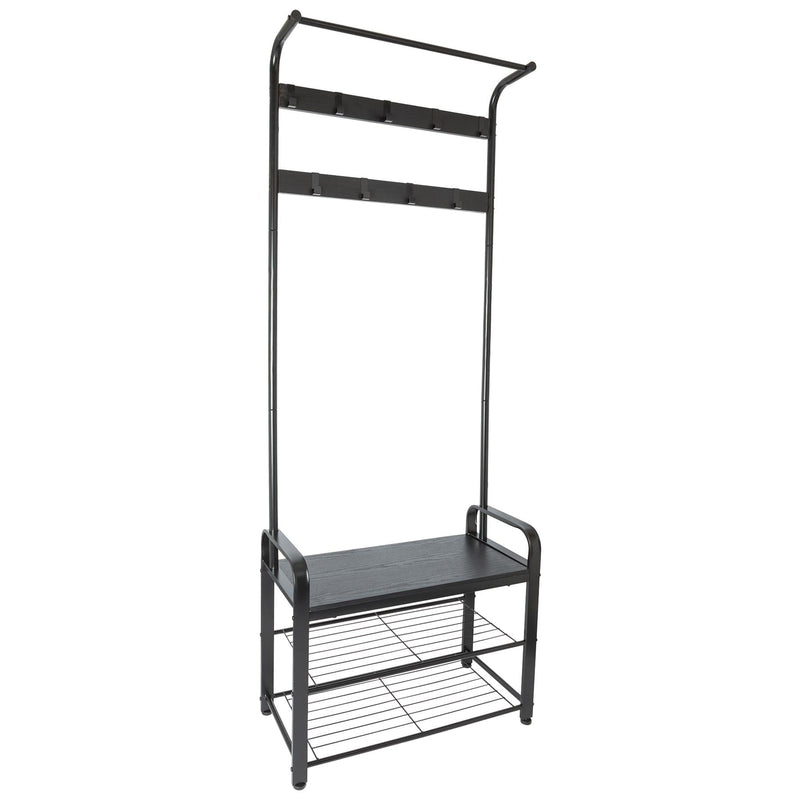 Curved Steel Coat Rack with Shoe Storage Bench - By Harbour Housewares