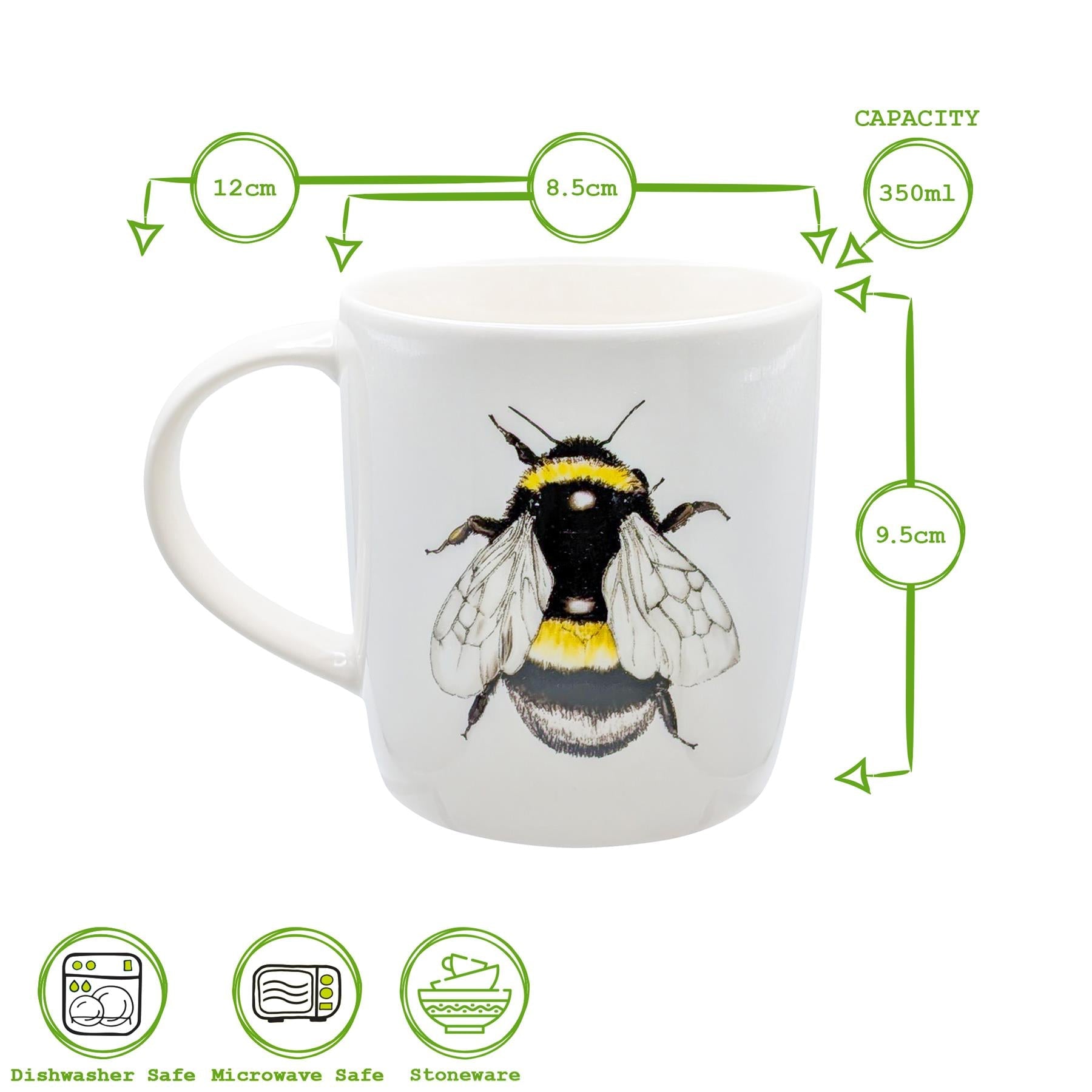 350ml Single Bee Simply Home Stoneware Mugs - Pack of Six