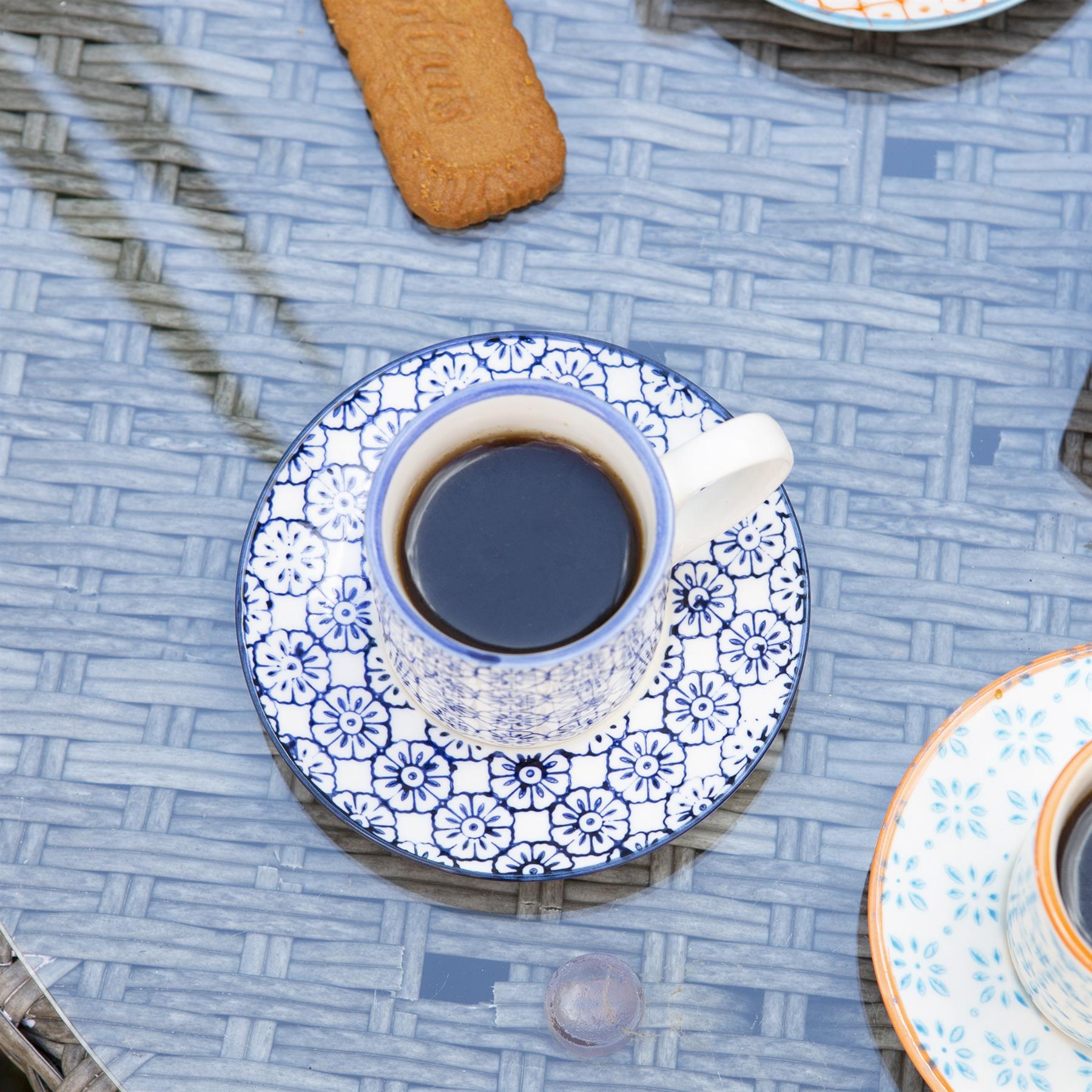 12pc 65ml Hand-Printed Stoneware Navy Espresso Cup & Saucer Set