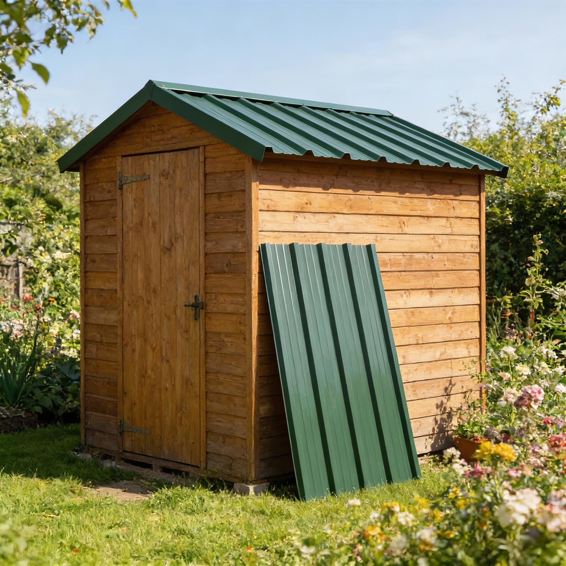 Corrugated Metal Roofing Sheets - 110 x 46cm - Green - Pack of 14