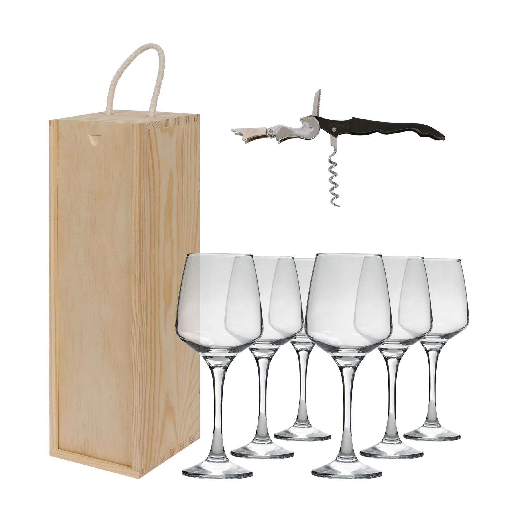 8pc Wooden Wine Box Set with Corkscrew & Glasses - By Harbour Housewares
