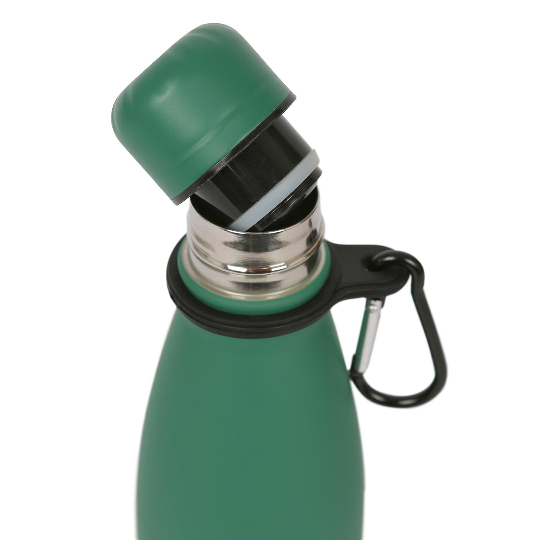 500ml Green Stainless Steel Water Bottle with Carabiner Clip