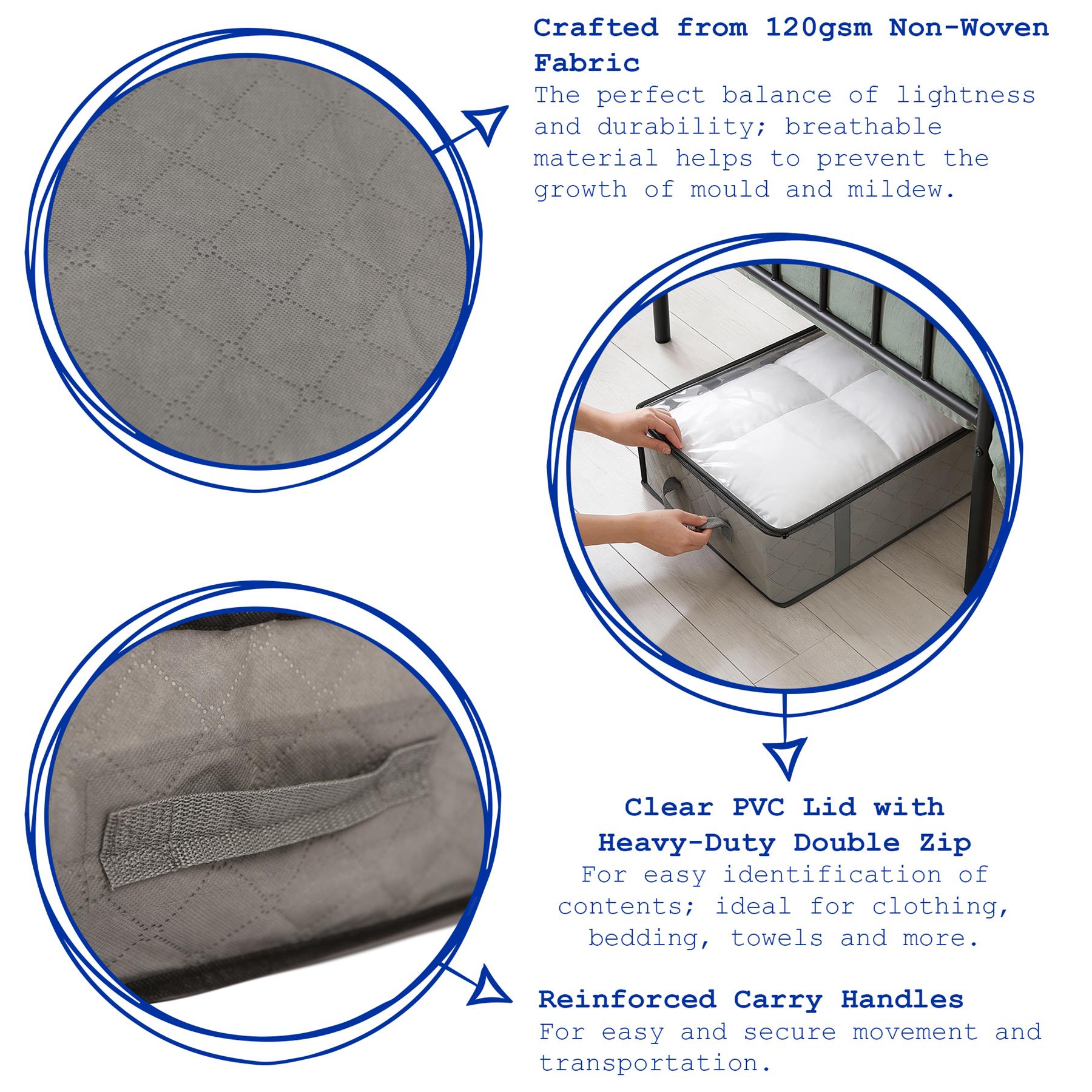 95 Litre Under Bed Storage Bags with Lid - Grey - Pack of 5