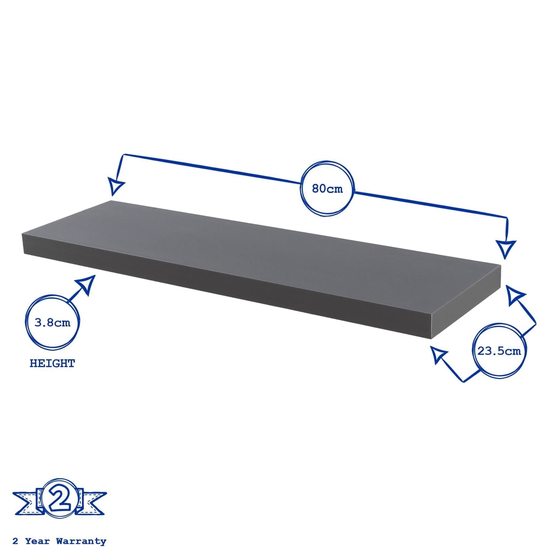 80cm Grey Modern Floating Shelves - Pack of Three