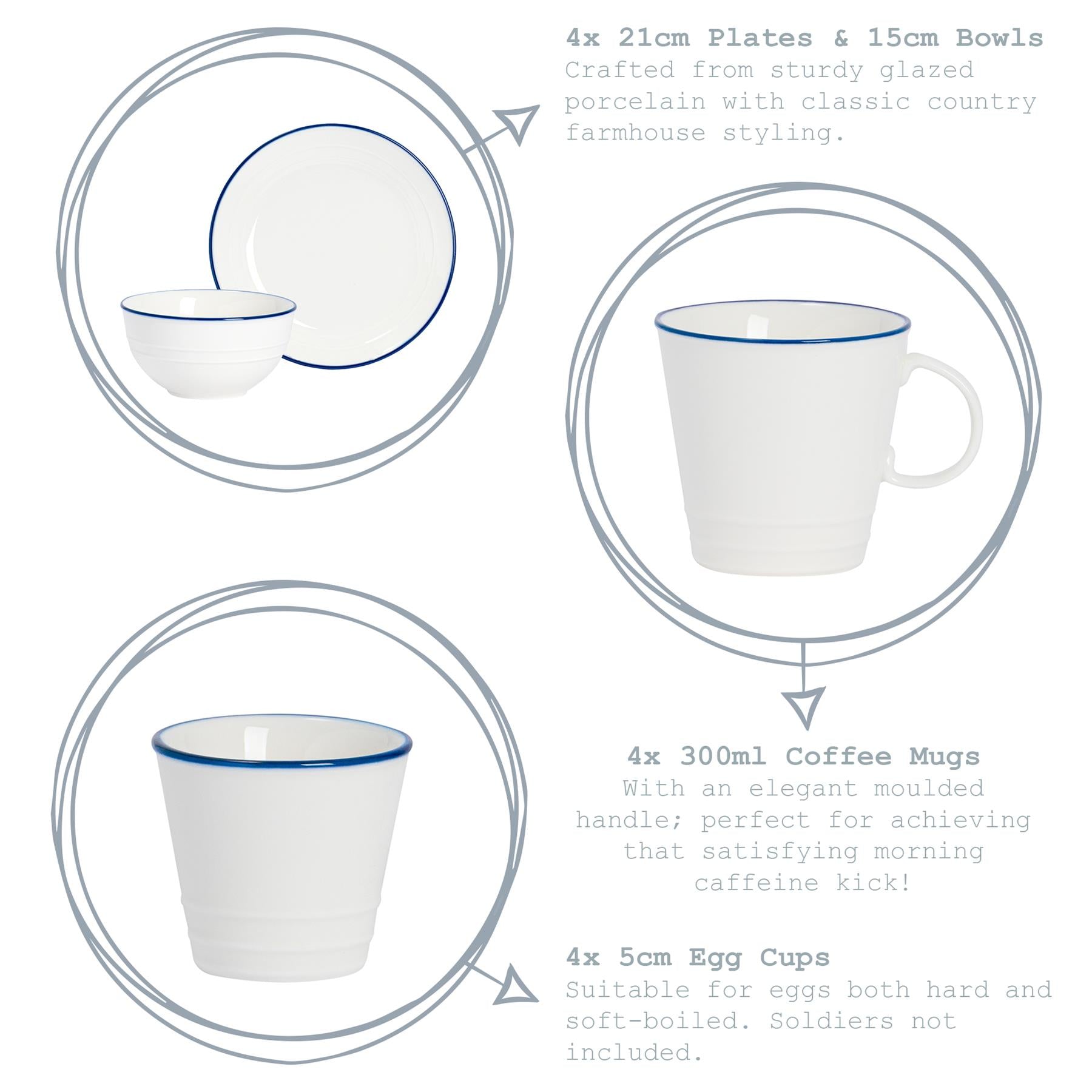 16pc Farmhouse Porcelain Dinner Set