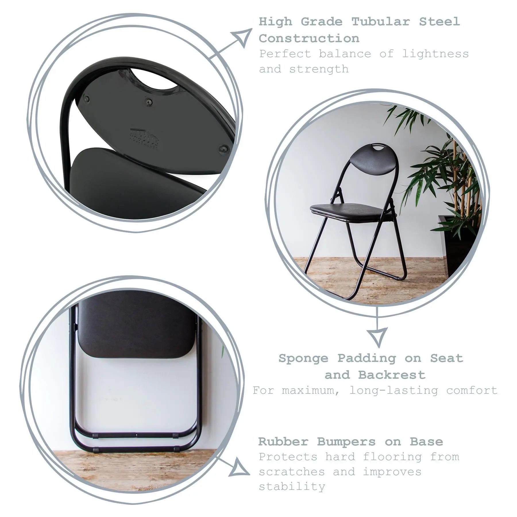 Black Curved Black Framed Padded Folding Chair