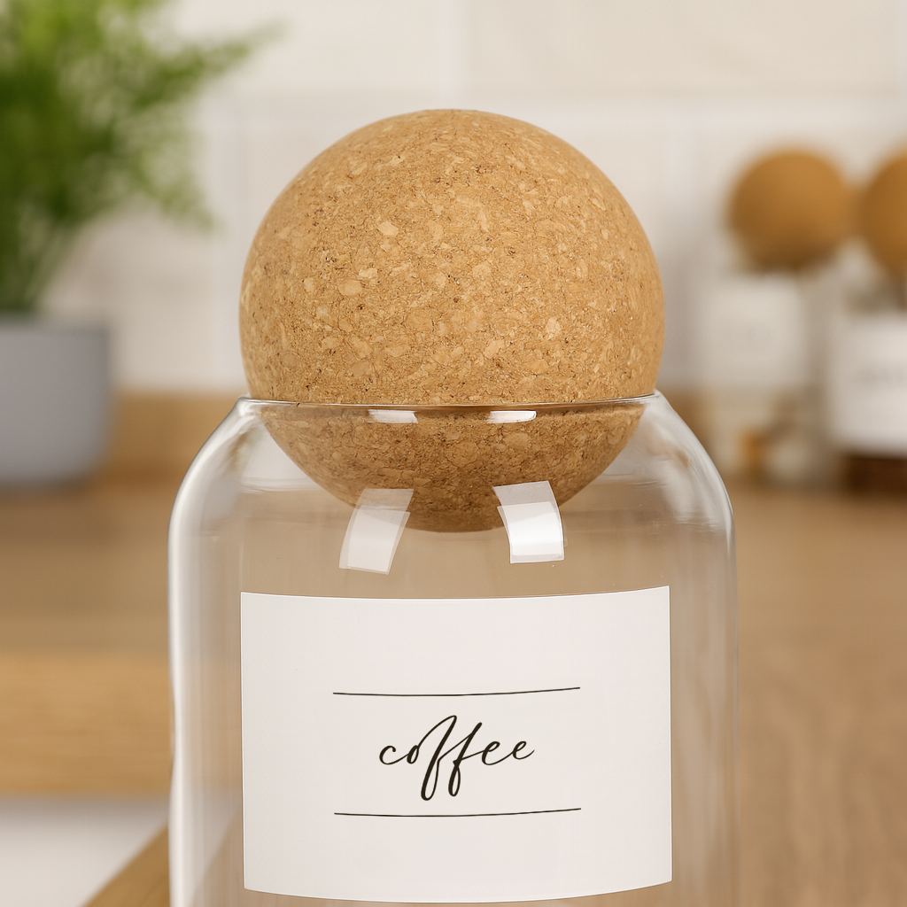 Cork Ball Glass Tea Coffee Sugar Jars Set