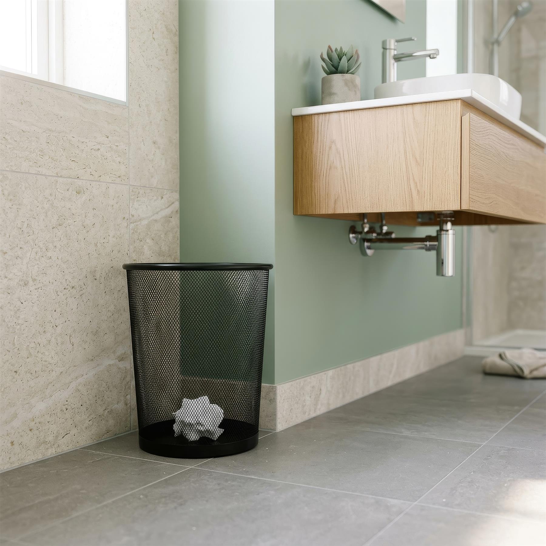 Round Metal Waste Paper Bin - Black