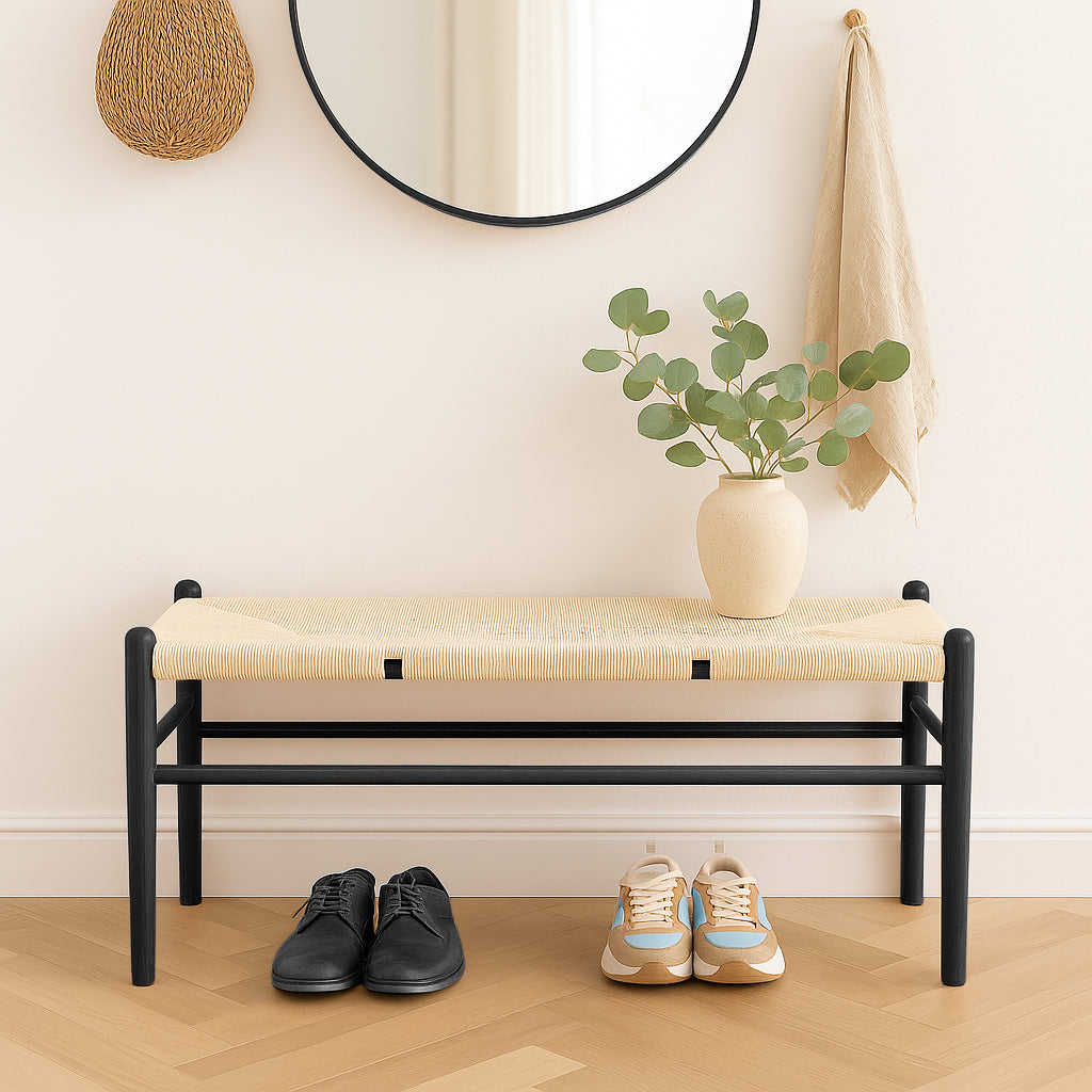 Black Wooden Wishbone Dining Bench