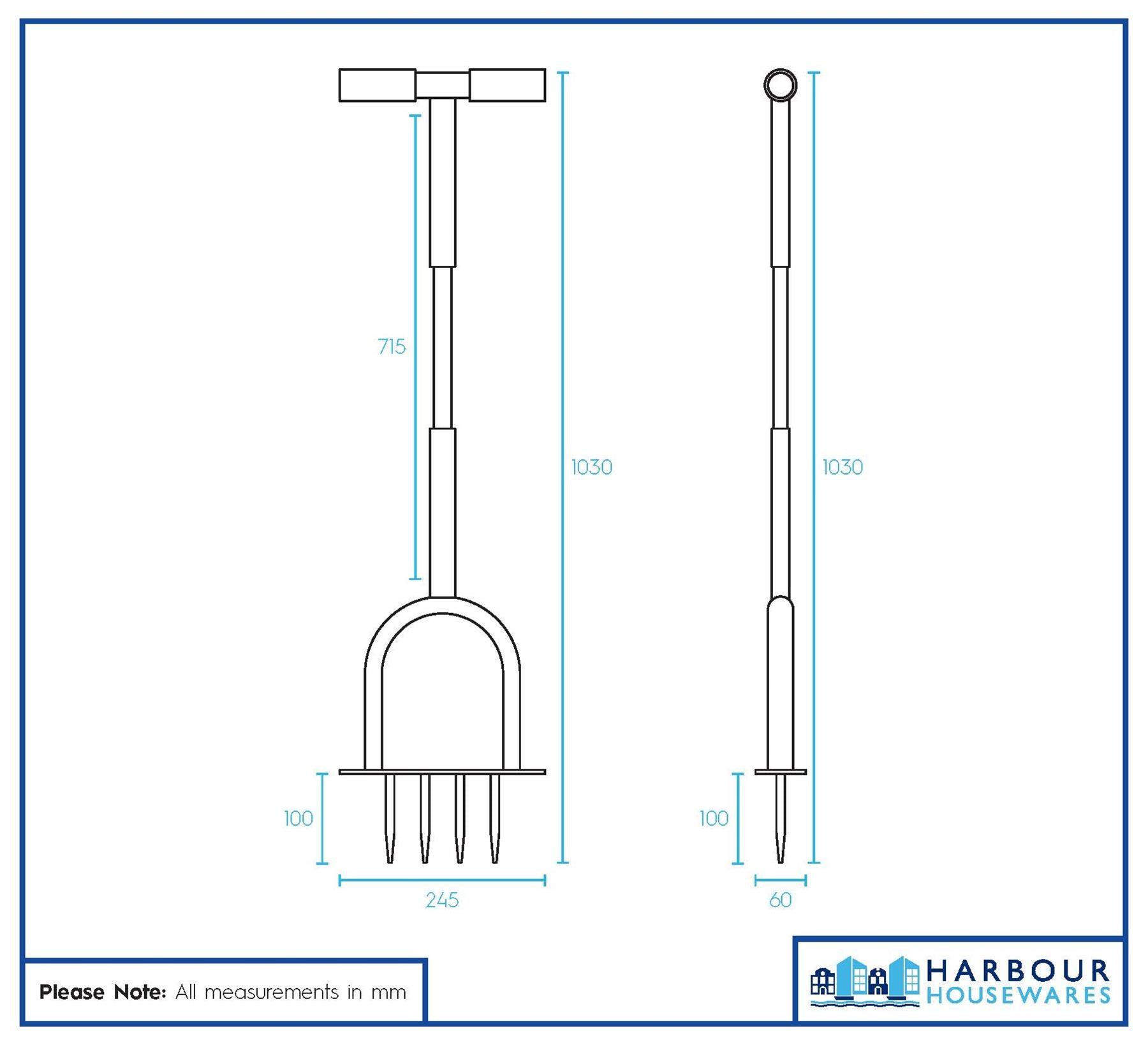 4-Prong Lawn Aerator - 24.5cm x 1M - Black