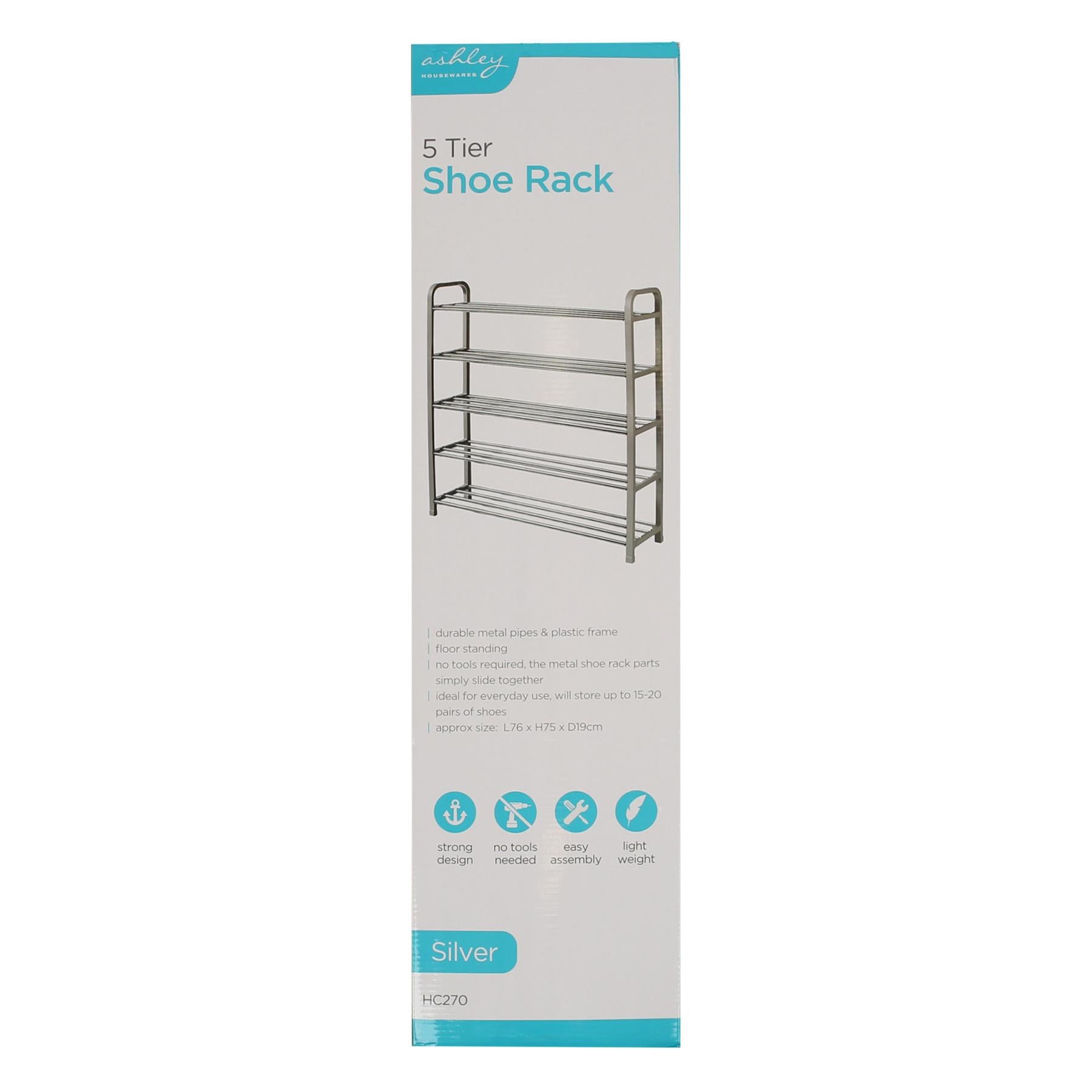 5-Tier Metal Shoe Rack - Silver