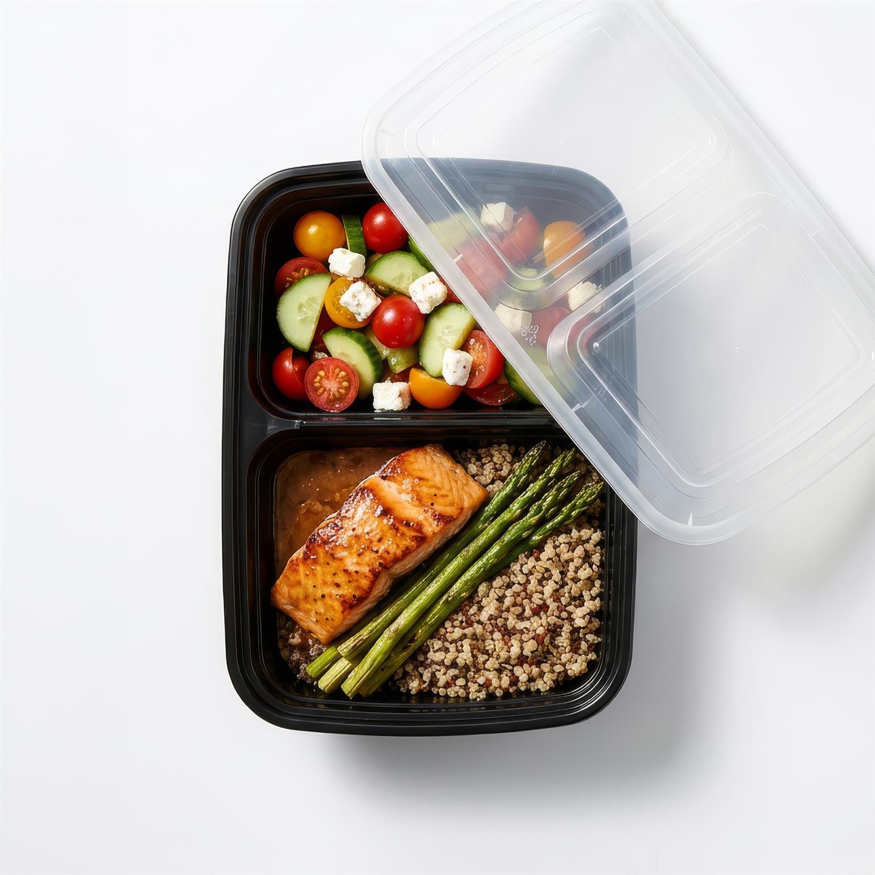 Reusable Meal Prep Containers - 2 Compartments (800ml) - Pack of 10