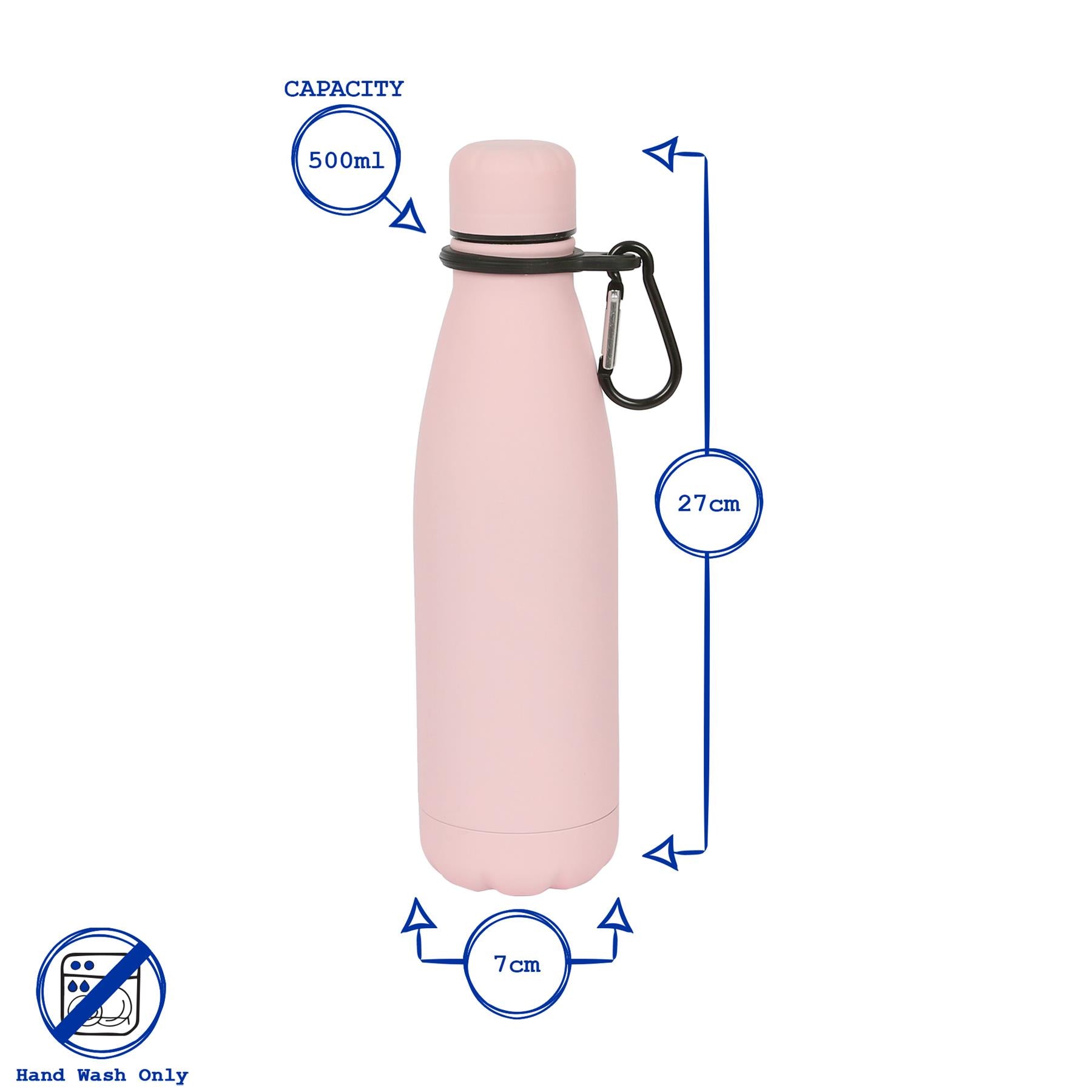 500ml Pink Stainless Steel Water Bottle with Carabiner Clip