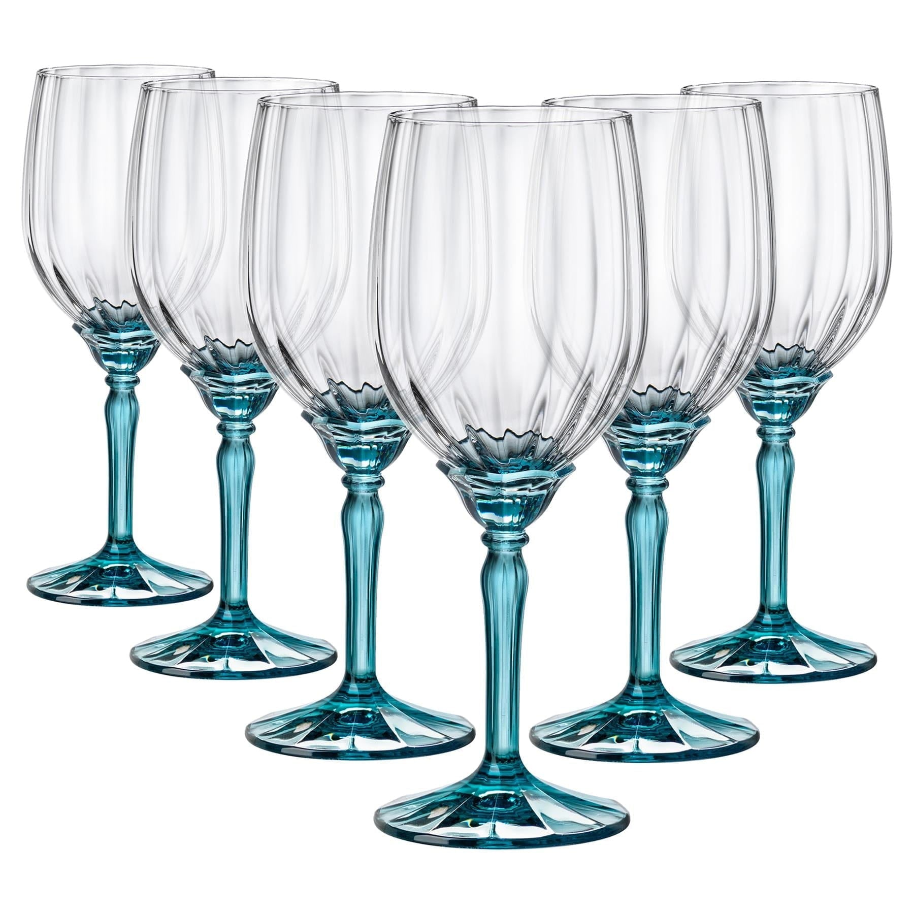 380ml Blue Florian White Wine Glasses - Pack of Six