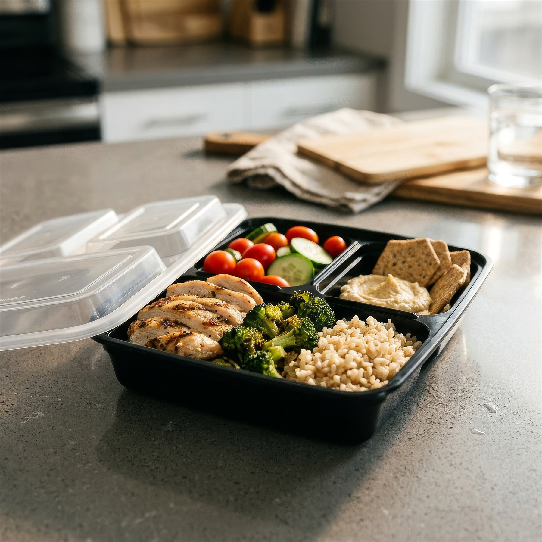 Reusable Meal Prep Containers - 3 Compartments (975ml) - Pack of 10