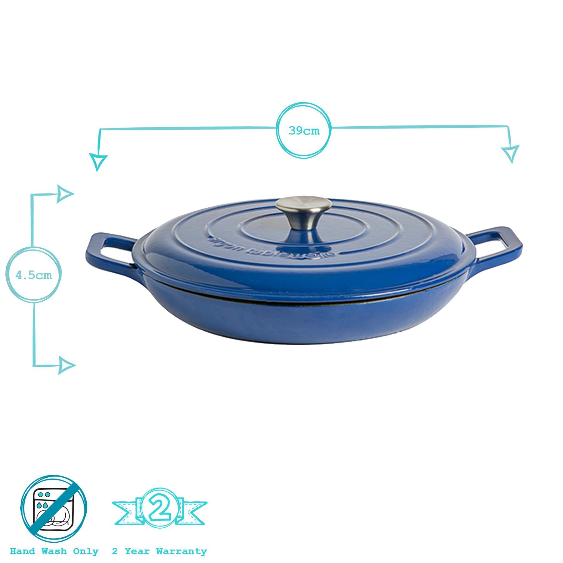 2.3L Dark Blue Cast Iron Shallow Casserole Dish