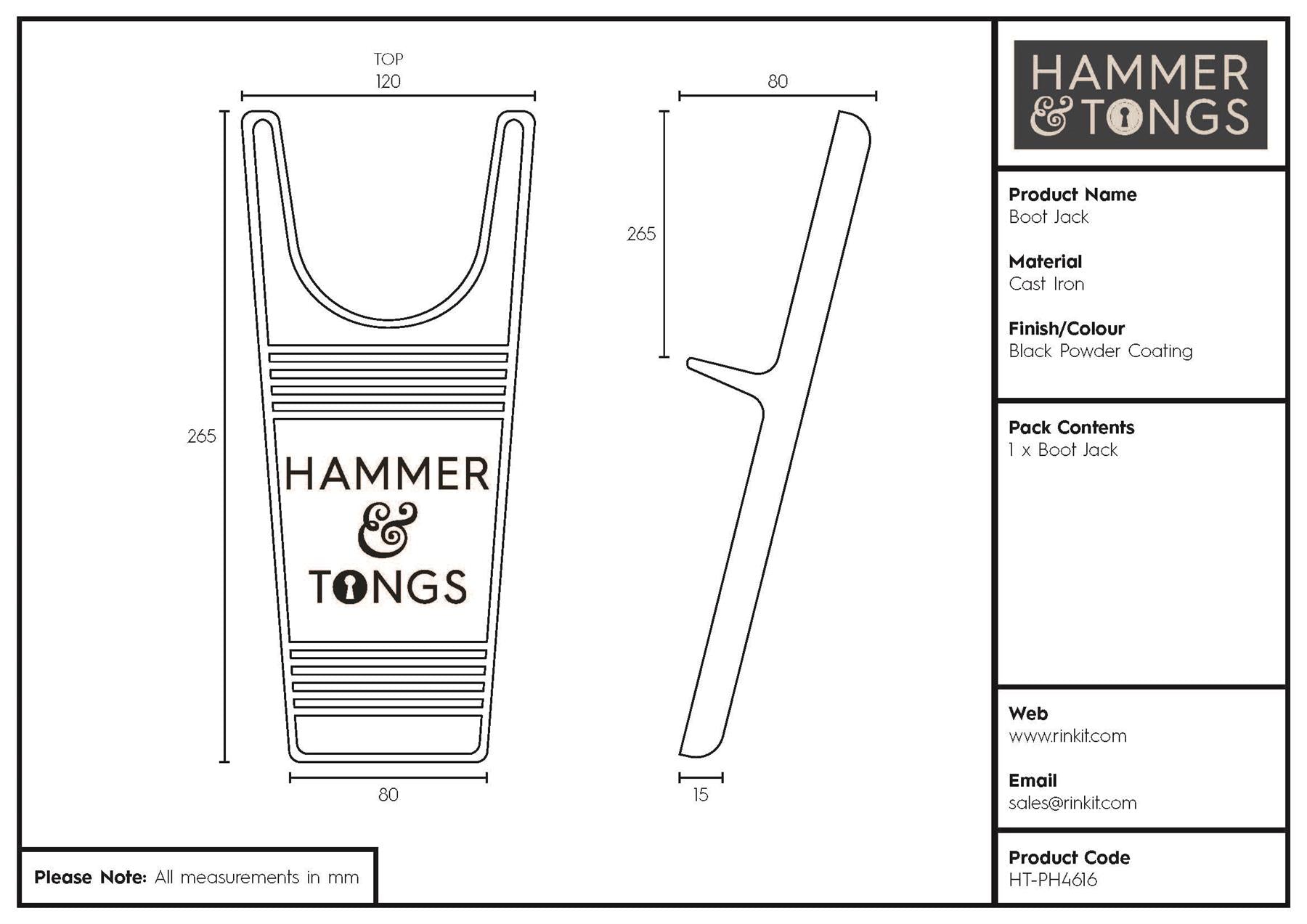 Cast Iron Boot Jack - 26.5cm - Black