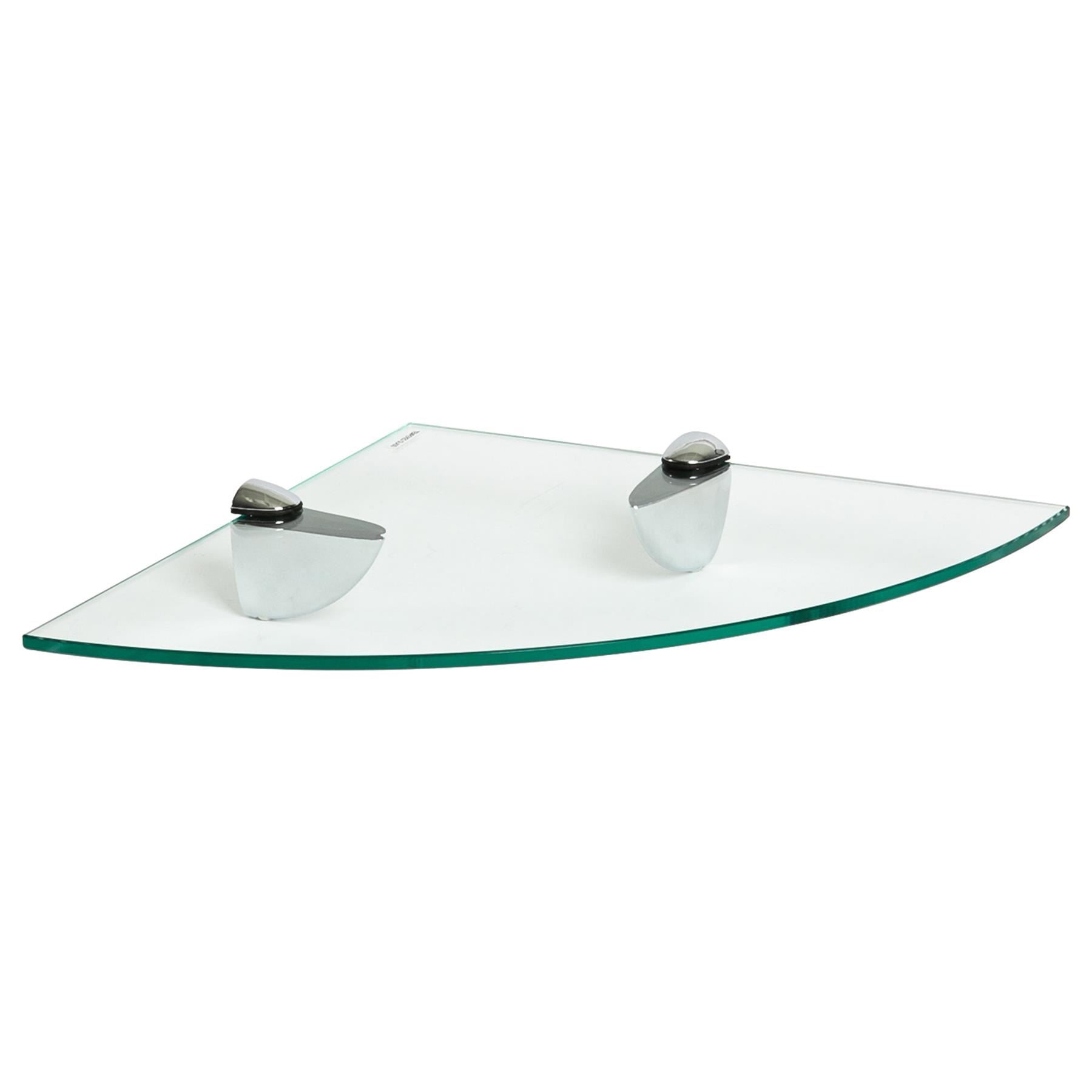30cm Floating Glass Corner Shelf with Chrome Fixings