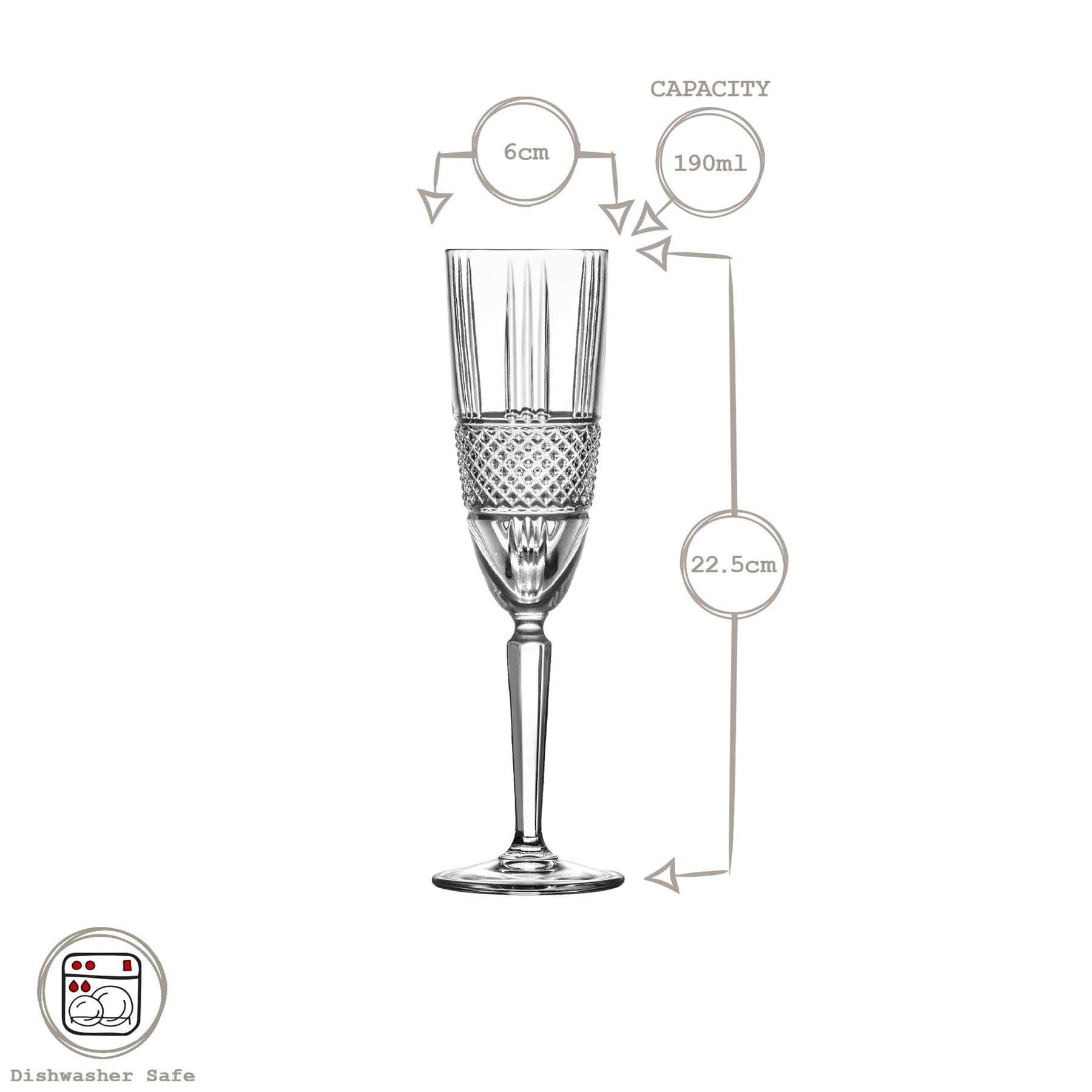 190ml Crystal Champagne Flutes - Pack of Six - Downton Abbey