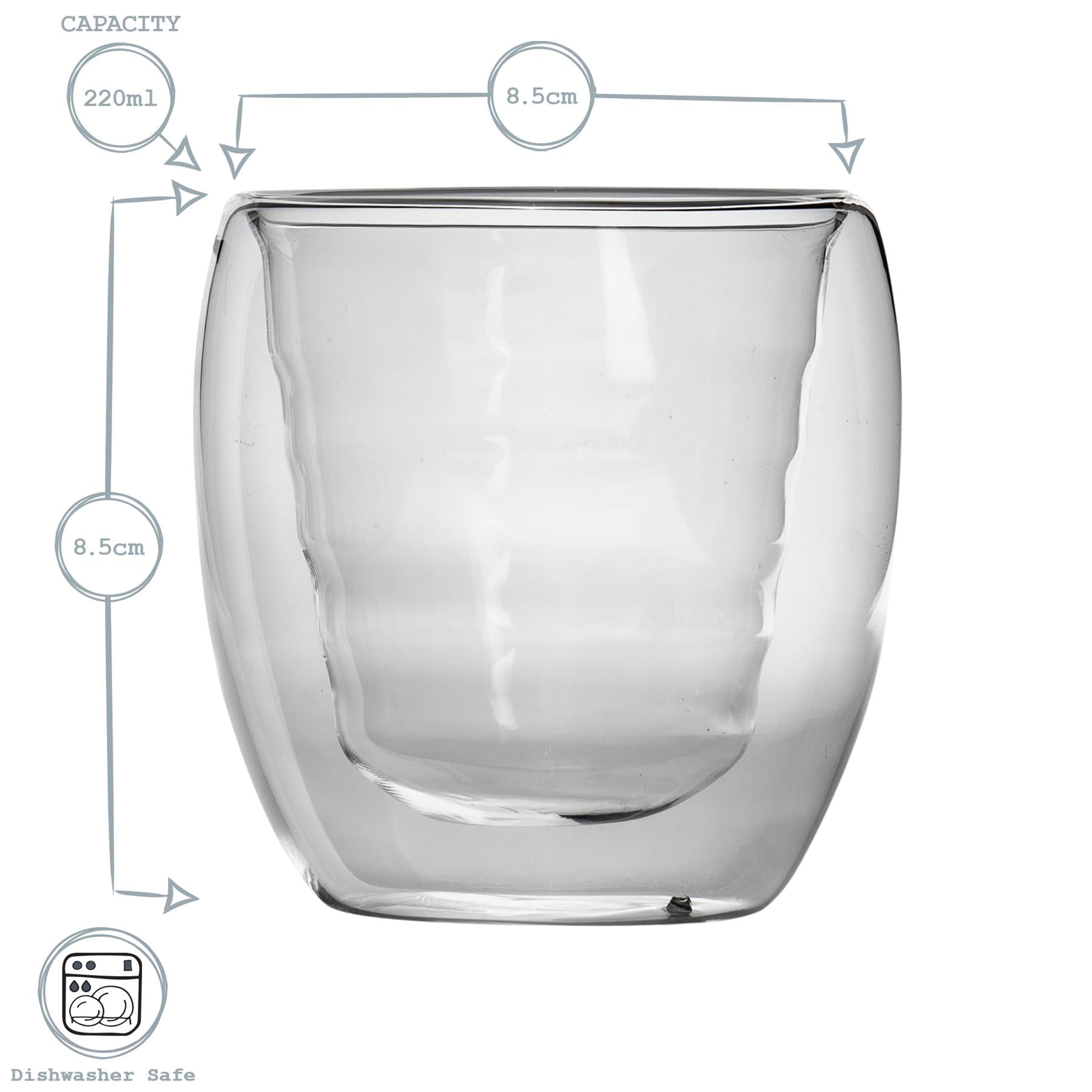 220ml Double Walled Glass Mugs - Clear - Pack of 4