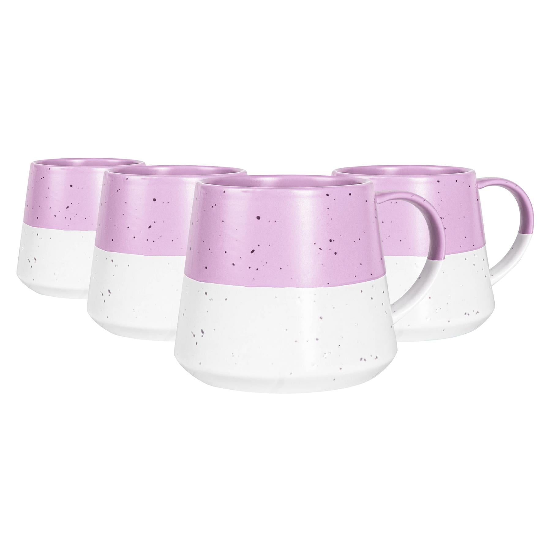 370ml Colour Block Flecked Stoneware Belly Mugs - Lavender - Pack of 4