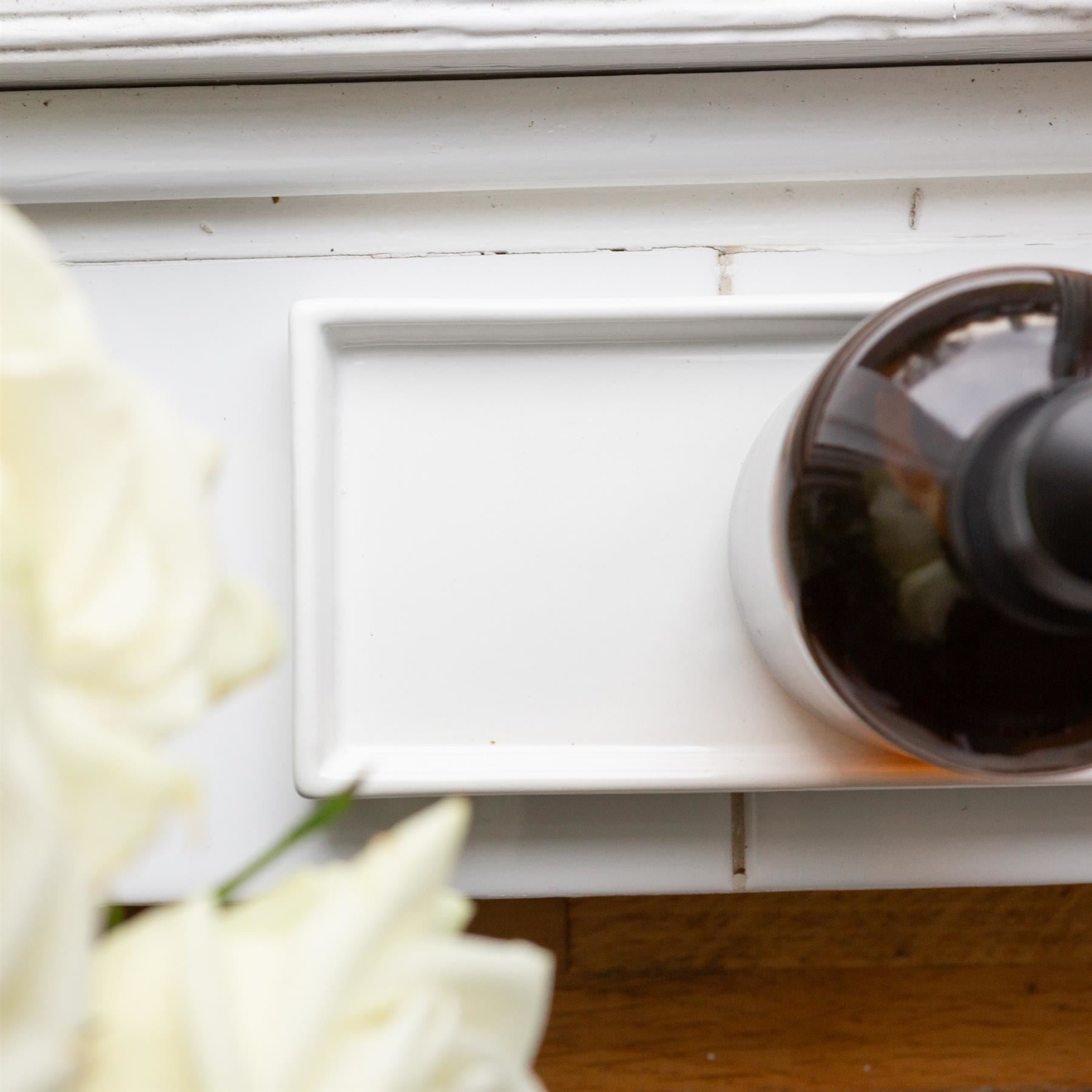 2pc 500ml Amber Glass Soap Dispenser with Black Labels & Ceramic Tray