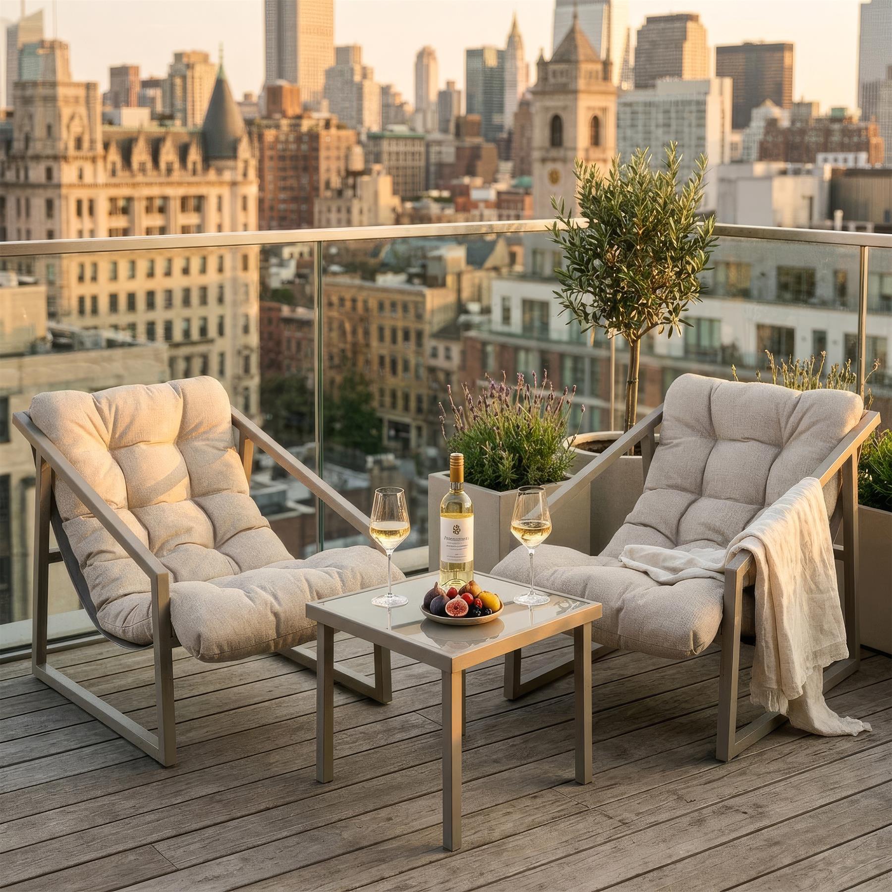3 Piece Padded Patio Bistro Set - Beige