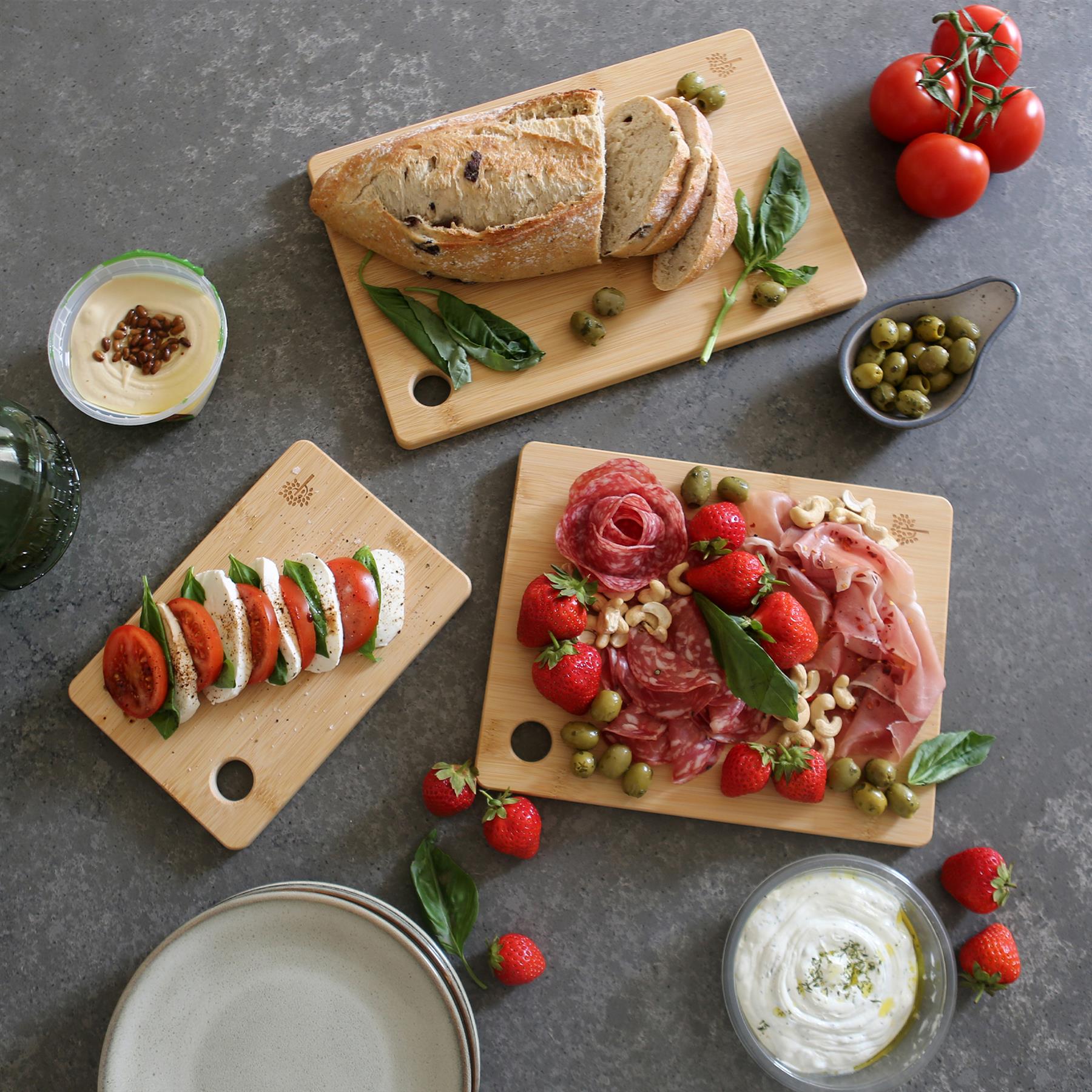 3 Piece Bamboo Chopping Board Set