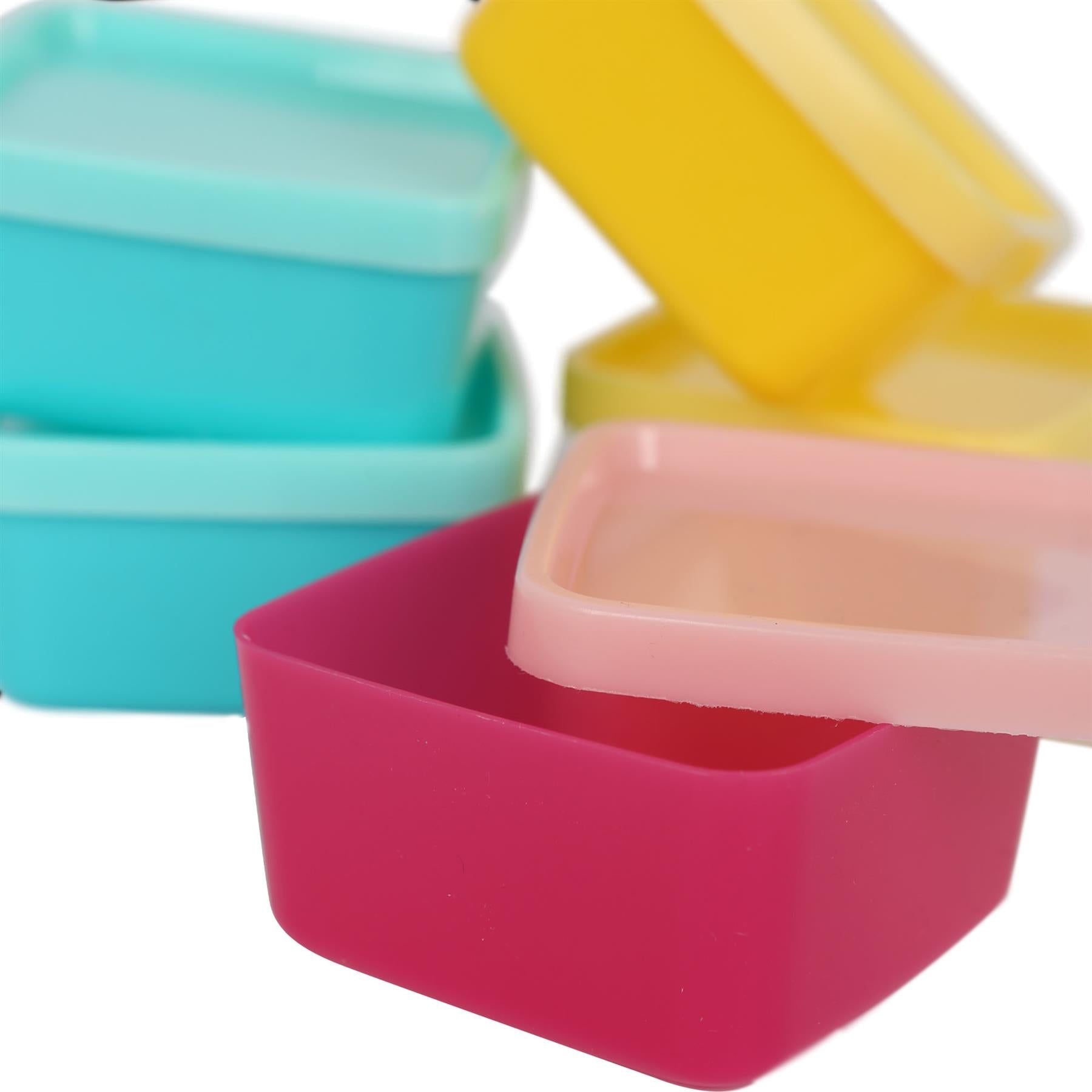 Plastic Stackable Air Tight Food Storage Containers - 90ml - Multicoloured air tight and flip top lids.